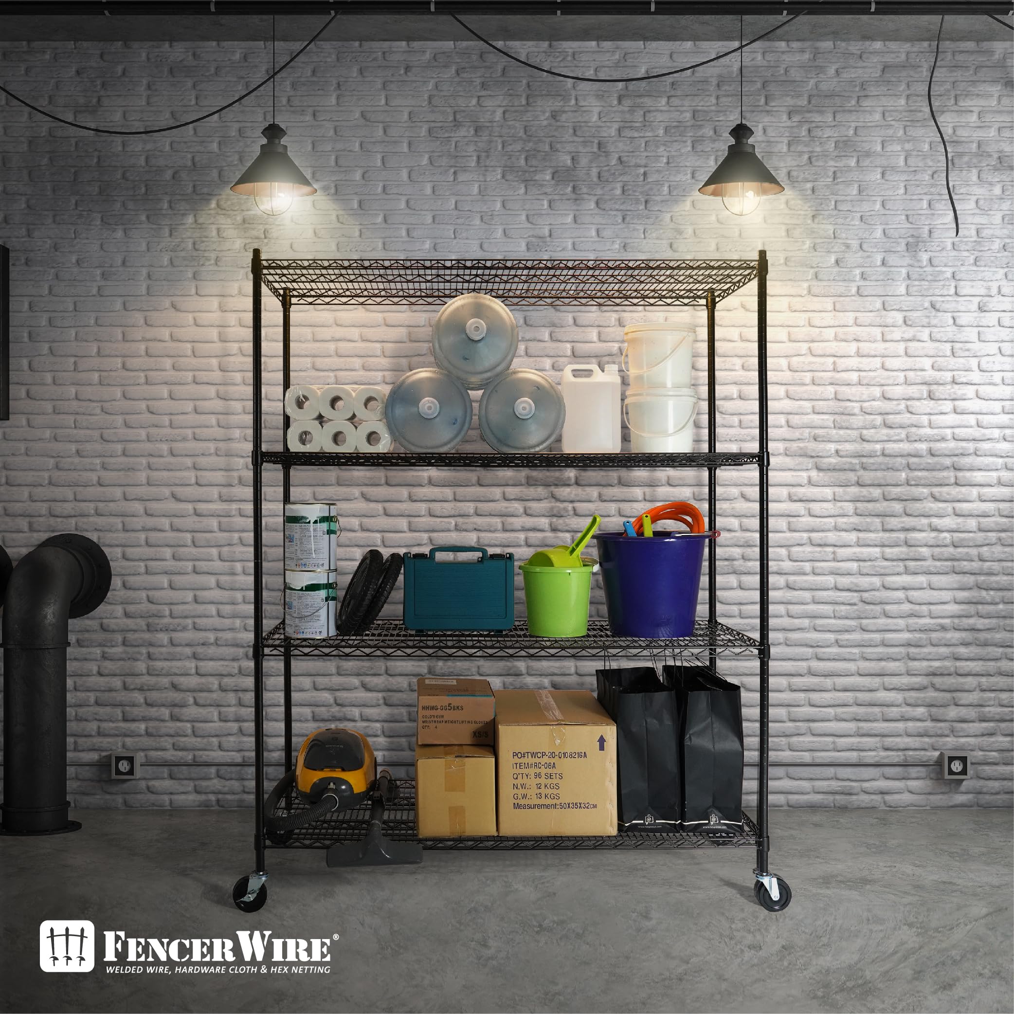 Heavy Duty 4-Tier Adjustable Wire Shelving with Casters & Leveling Feet - Commercial Grade Steel Storage Rack for Garage, Warehouse, Pantry & Utility Organization - Black Metal Shelf