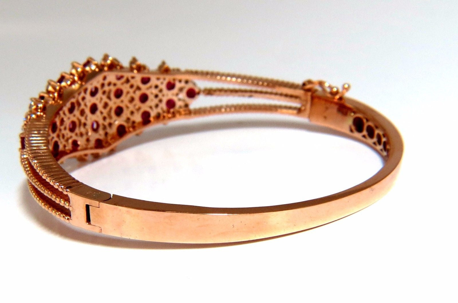 6.16ct Natural Round Cut Ruby & Diamond Bangle Bracelet in 14K Gold - Victorian Style Jewelry for Weddings, Anniversaries & Special Occasions