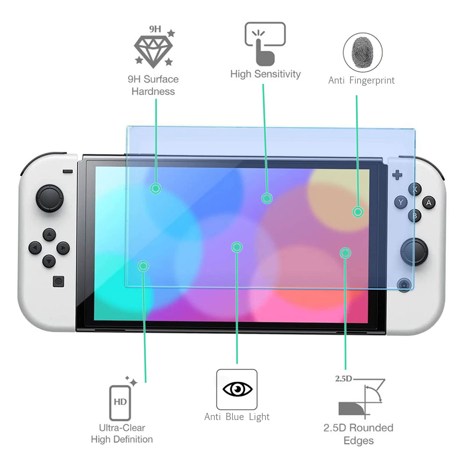 VANJUNN Tempered Glass Screen Protector for Nintendo Switch OLED - Anti Blue Light, Anti-Scratch, Eye Protection Film (3 Pack) - Perfect for Gaming, Travel, and Long Play Sessions