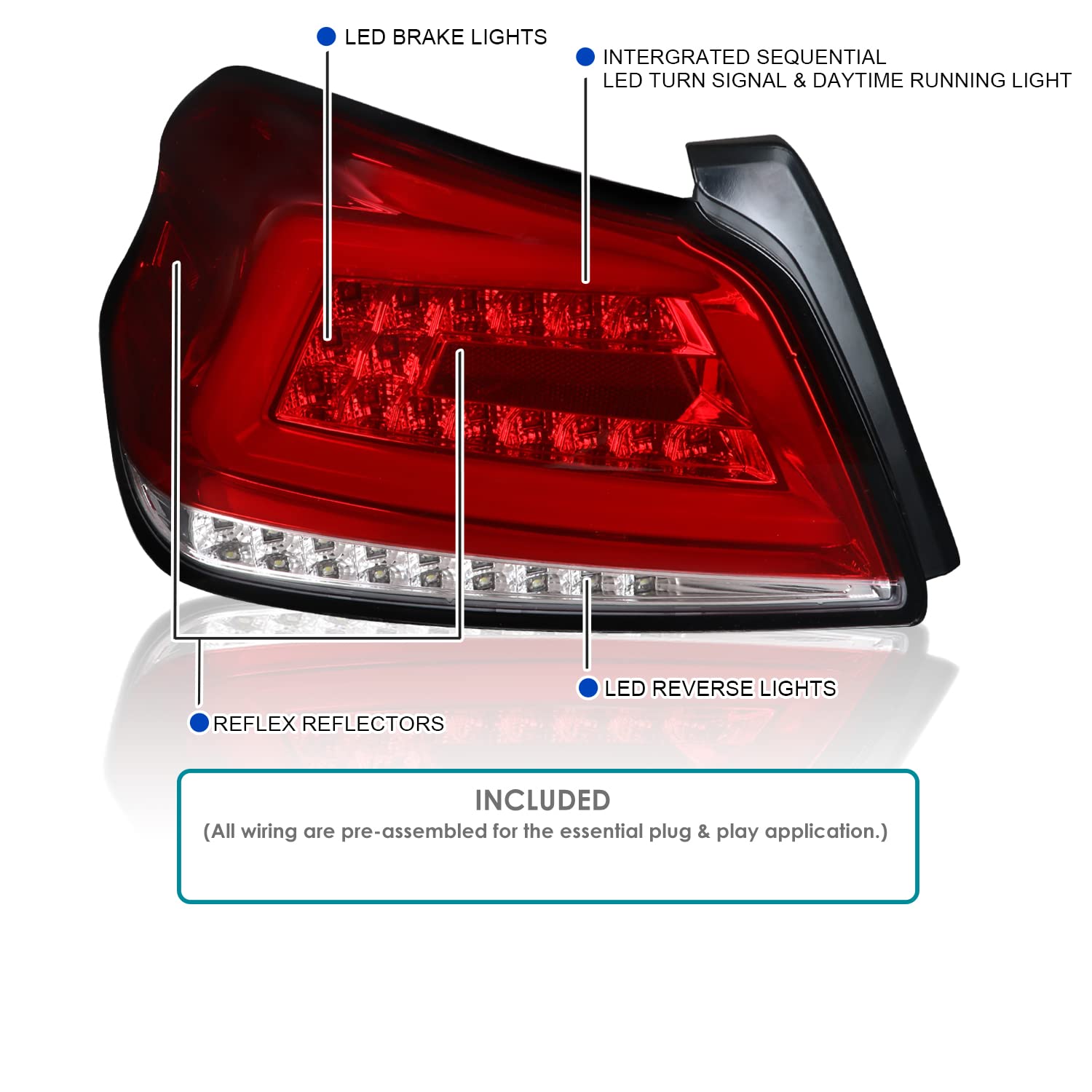 Spec-D Tuning LED Tail Lights with Sequential Turn Signals - Compatible with 2015-2021 Subaru WRX & WRX STI (Left & Right Pair) - Upgrade Your Car's Style & Visibility for Night Driving