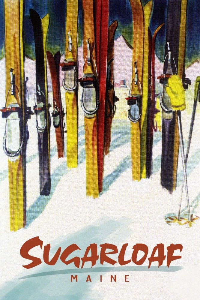 Colorful Skis Wall Art - Sugarloaf Maine Inspired 16x24 Gallery Quality Metal Decor - Perfect for Ski Lodge, Cabin & Mountain Home Decor