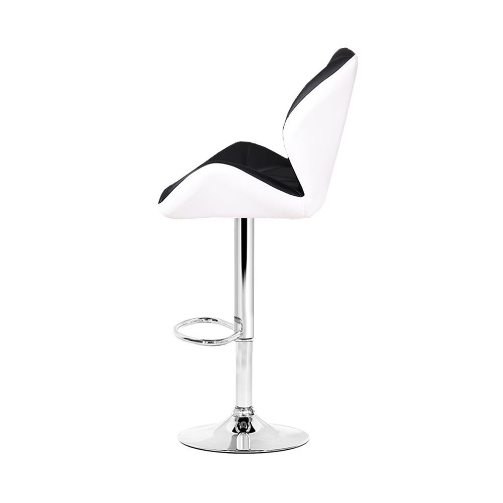 Adjustable Height Black & White Leather Bar Stools with Gas Lift - Perfect for Kitchen Islands, Home Bars, and Dining Areas