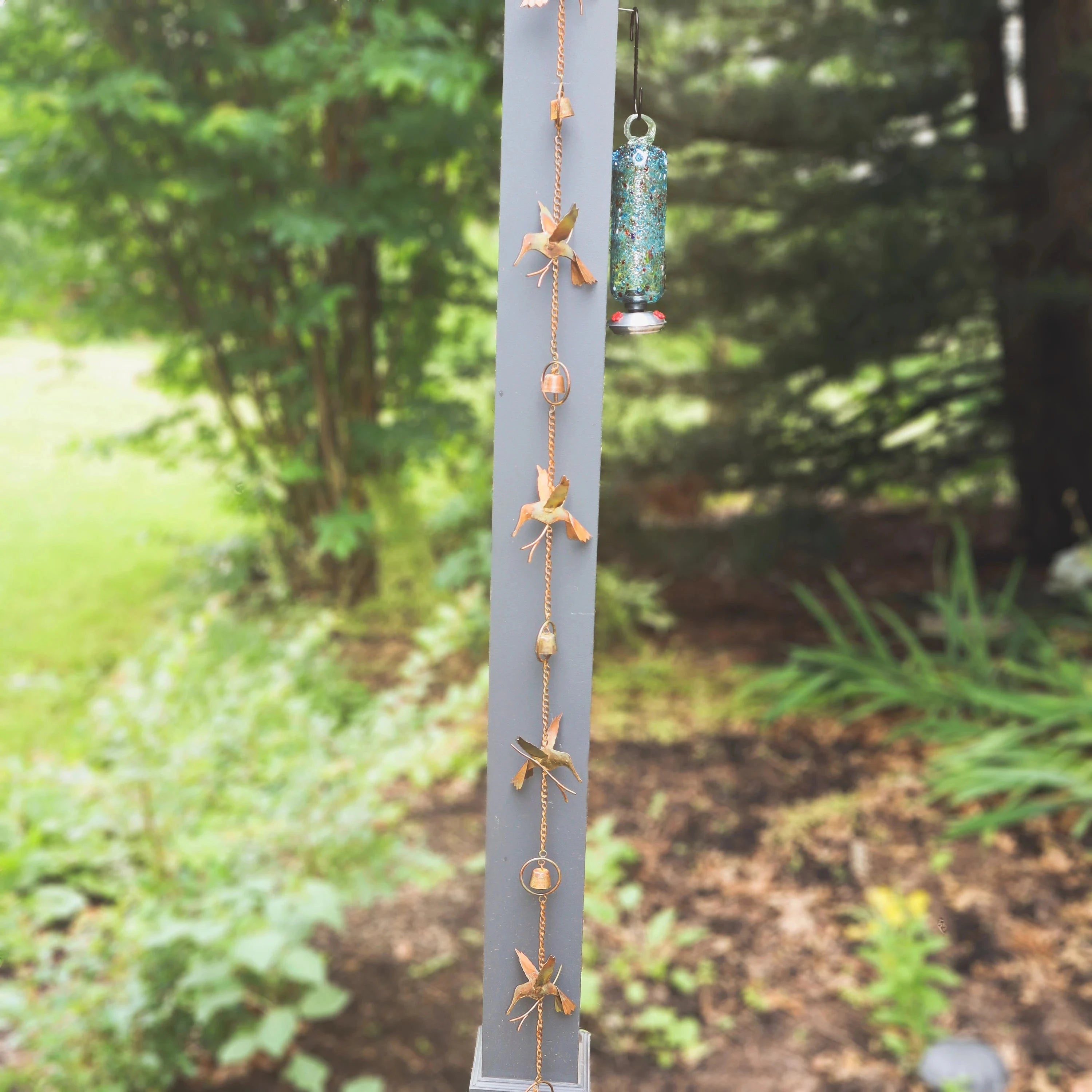 Hummingbirds and Bells Rain Chain - Decorative Garden Water Chain for Downspout Drainage | Perfect for Outdoor Patio, Yard, and Garden Decor
