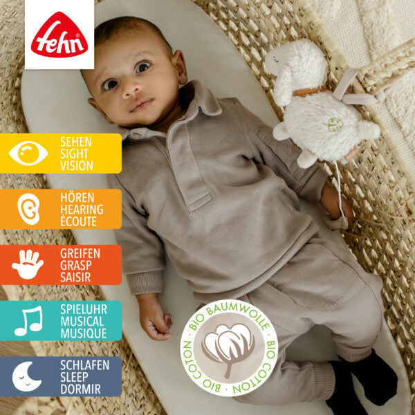 FehnNATUR Mini Musical Sheep Toy - Soft Plush Stuffed Animal with Soothing Lullabies for Babies & Toddlers | Perfect Nursery Gift, Bedtime Companion & Sensory Play for Newborns