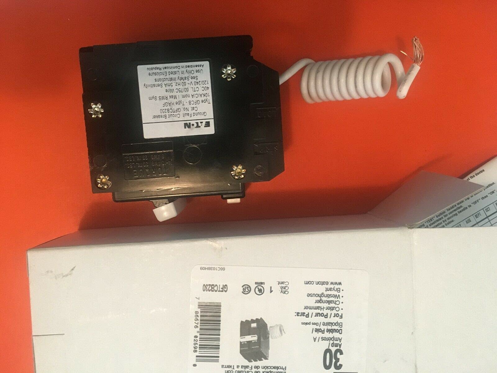 Cutler Hammer GFTCB230 30 Amp 2-Pole GFCI Circuit Breaker - GFTCB Series for Electrical Safety in Homes, Offices & Workshops