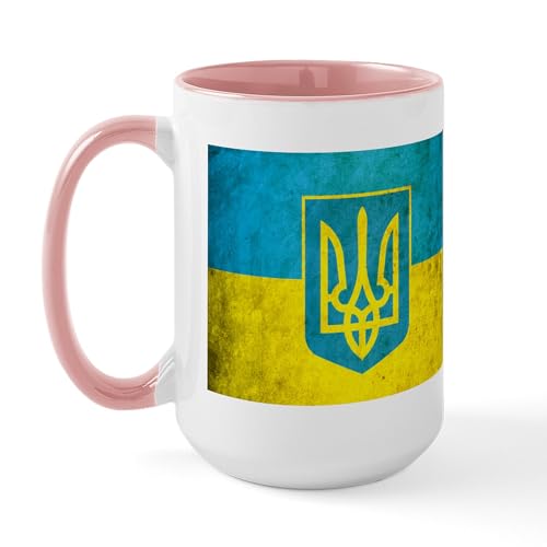 White/Pink Inside - Vintage Ukraine Flag Large Mug