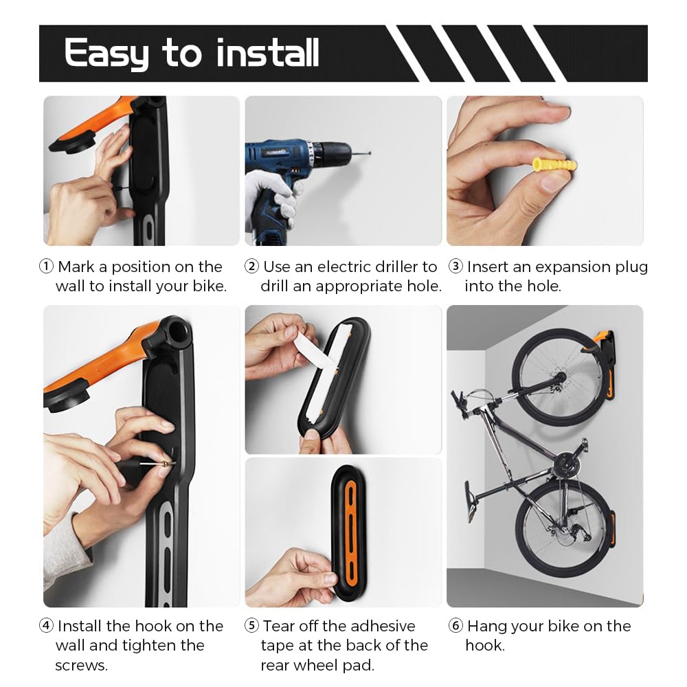 Adjustable Vertical Bike Wall Mount Rack - Space Saving Bike Storage Hanger Hook for Home, Garage & Shed | Perfect for Indoor Cycling Storage & Small Space Organization