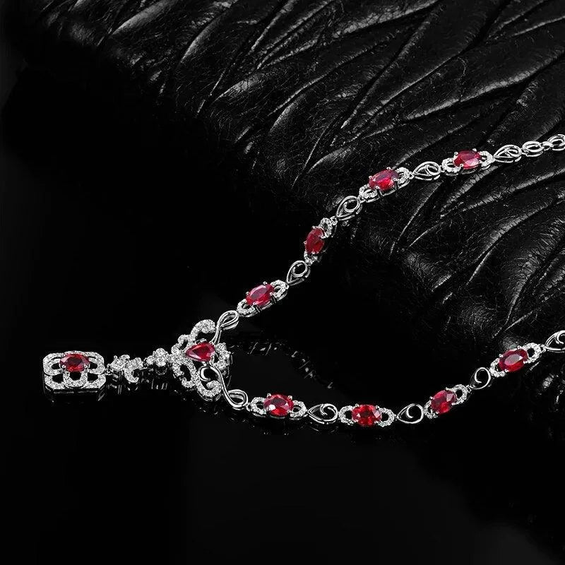 Luxury 18K White Gold Ruby Diamond Necklace for Women - Elegant Party Jewelry, Perfect Christmas Gift for Wife & Special Occasions