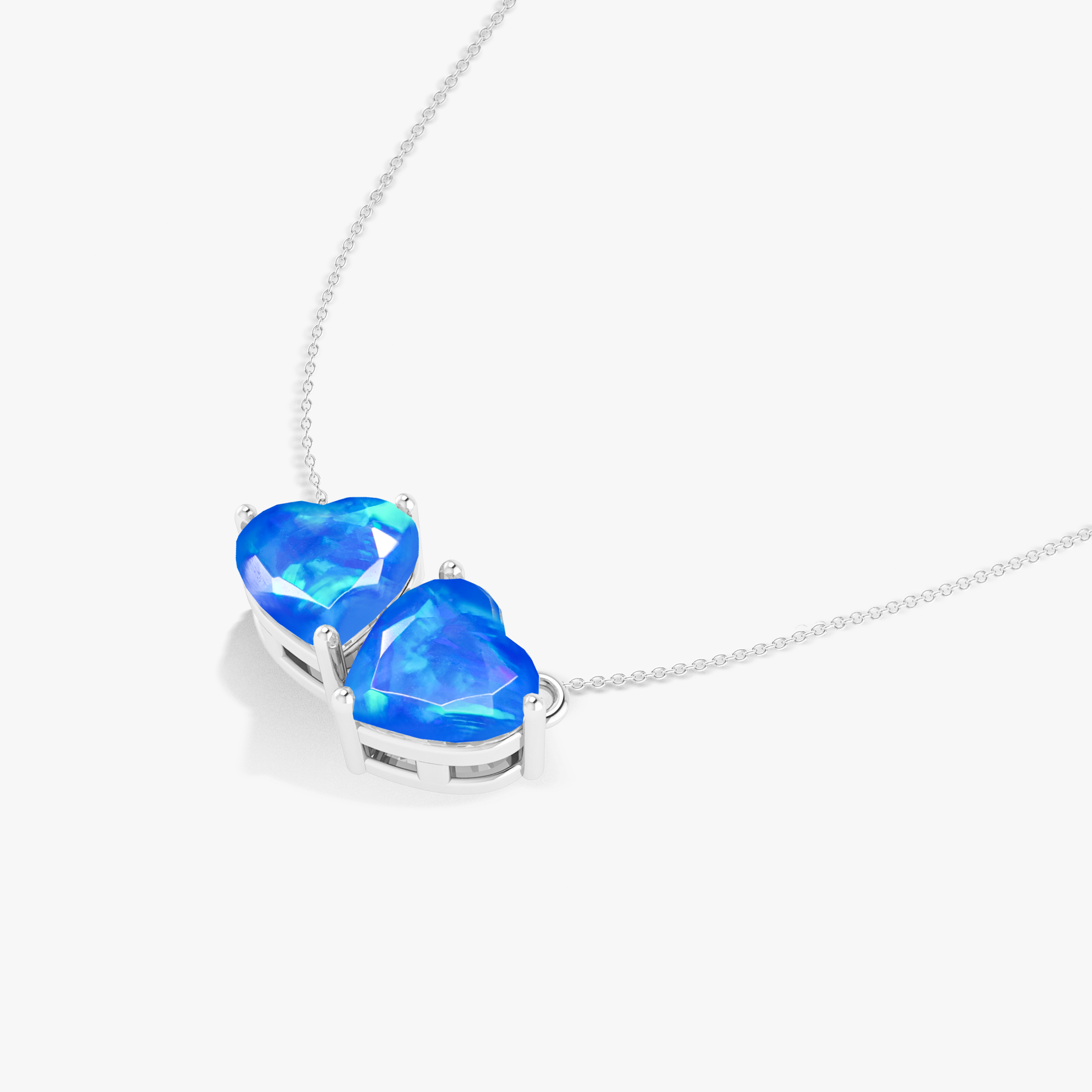 Blue Opal Dual Heart Pendant Necklace - Sterling Silver Jewelry for Women, Gift for Her, Valentine's Day & Anniversary - Perfect for Romantic Occasions & Everyday Wear