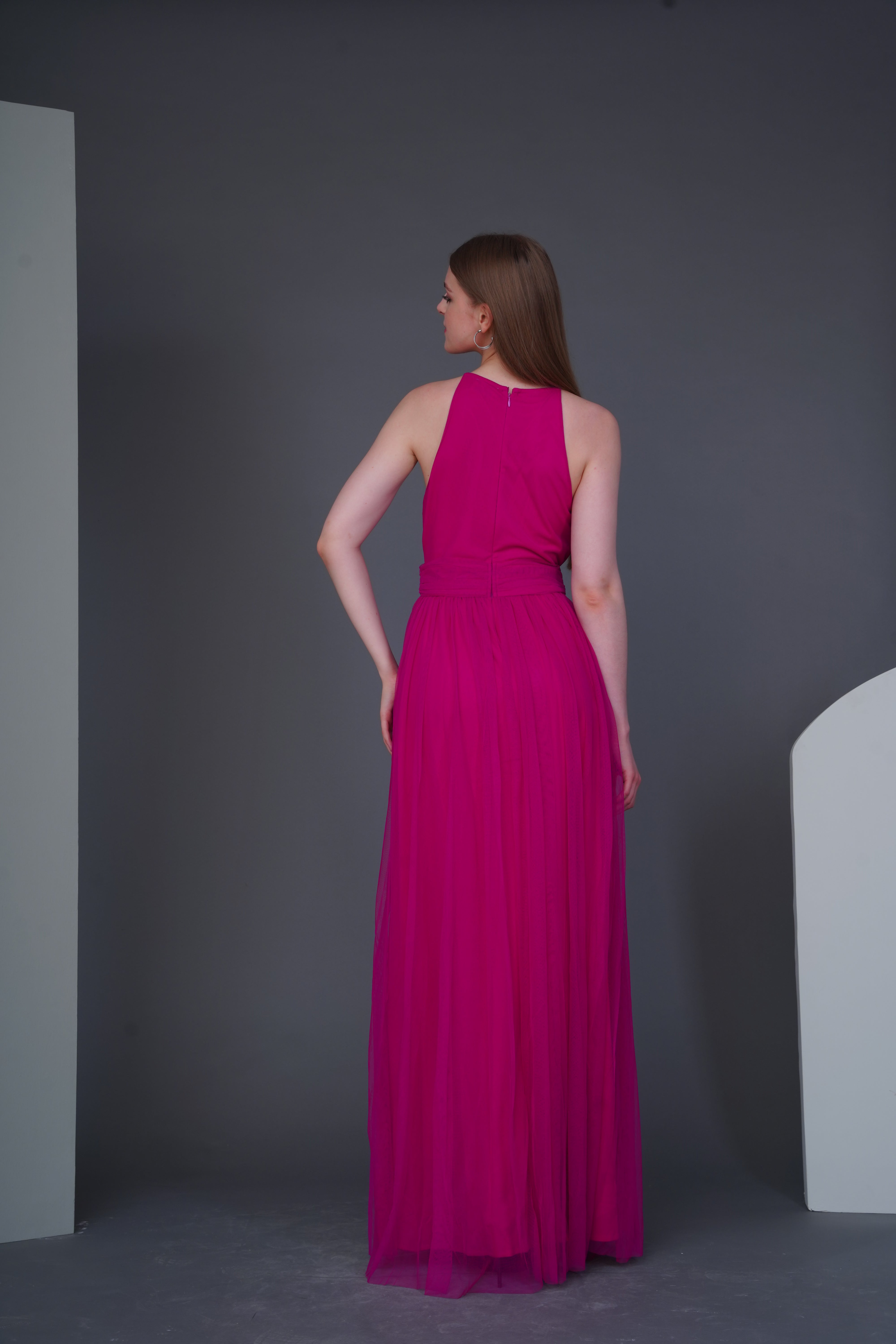 Alicia Women's Bright Pink Maxi Dress - Elegant Long Flowy Summer Dress for Beach, Wedding & Party Occasions