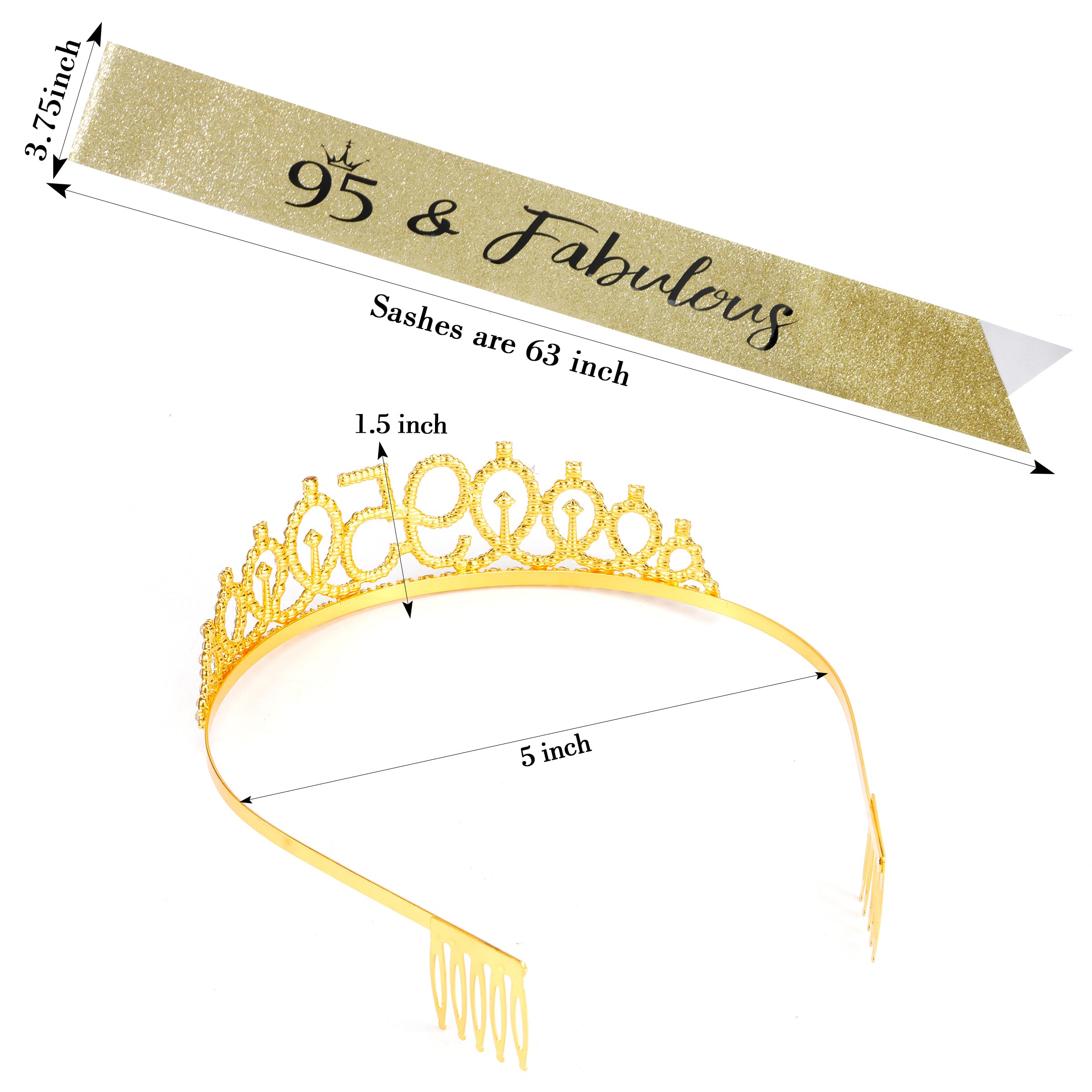95th Birthday Sash & Gold Tiara Set - Elegant Birthday Gifts & Decorations for Women - Perfect for Milestone Celebrations, Retirement Parties & Grandmother's Special Day