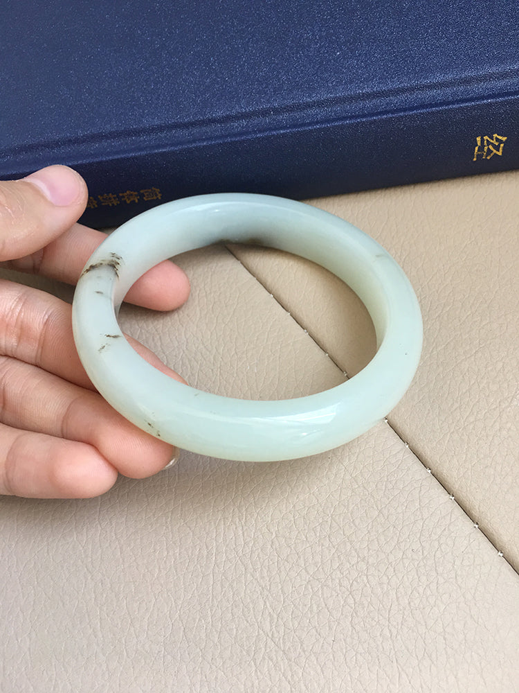 Natural Jade Bangle - Nephrite Jade Bracelet, 58.1mm Inner Diameter (NBE004) - Elegant Handmade Jewelry for Women, Perfect for Weddings, Gifts & Spiritual Healing