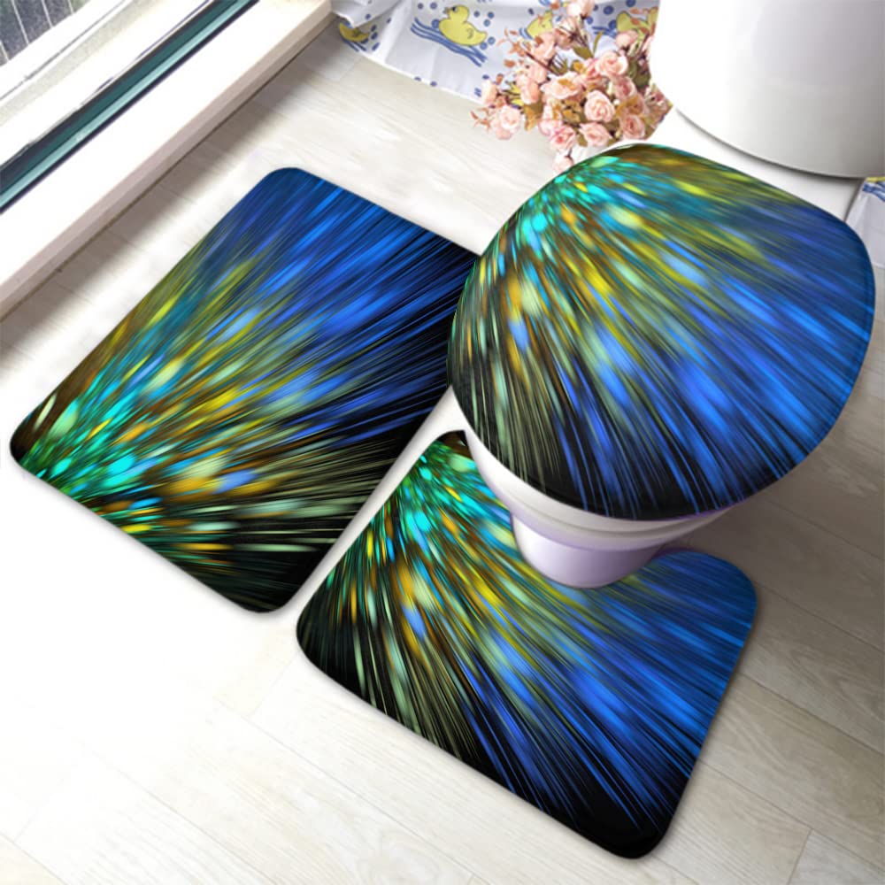 Zaueky Fantasy Art 3-Piece Bathroom Rug Set - Non-Slip Bath Mats with Rubber Backing, U-Shaped Contour Rug & Toilet Lid Cover - Bright Futuristic Digital Design for Modern Bathrooms
