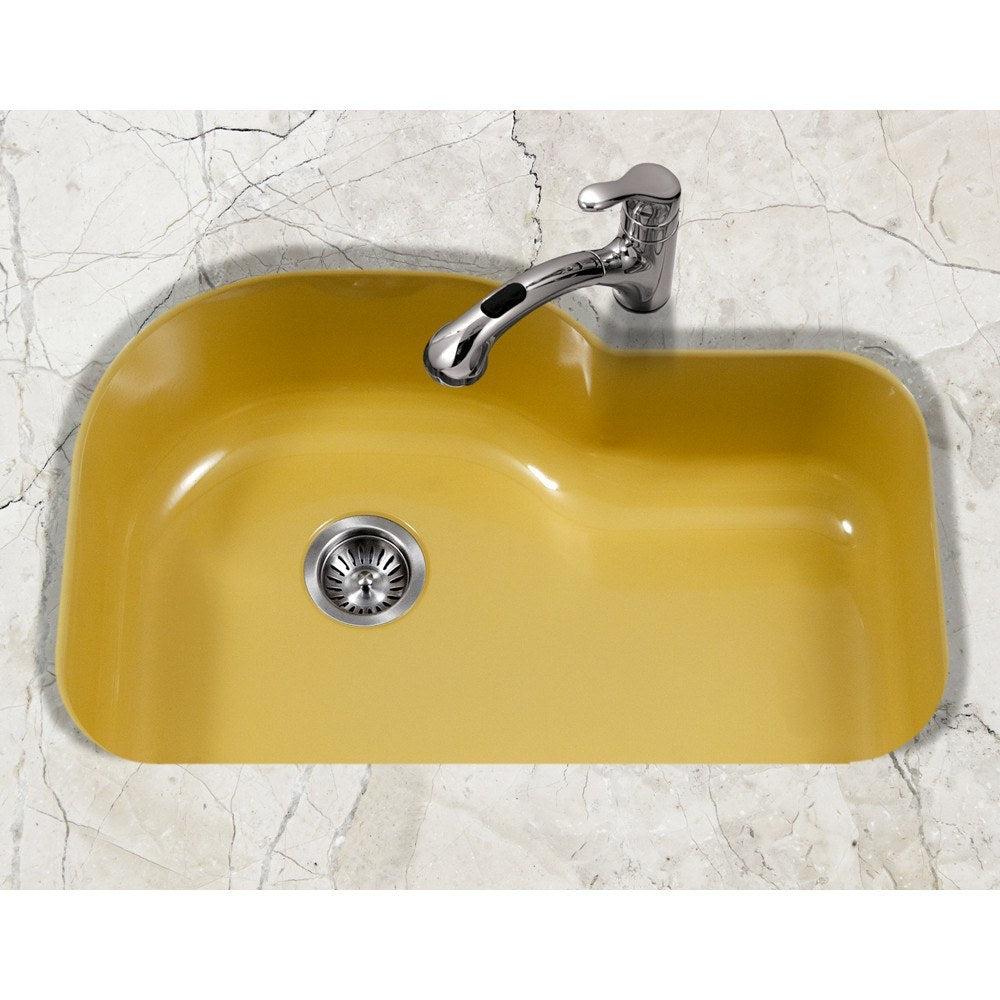 Houzer PCH 3700 Porcelain Enamel Steel Undermount Offset Single Bowl Kitchen Sink - Durable & Stylish for Modern Kitchens, Perfect for Cooking & Cleaning