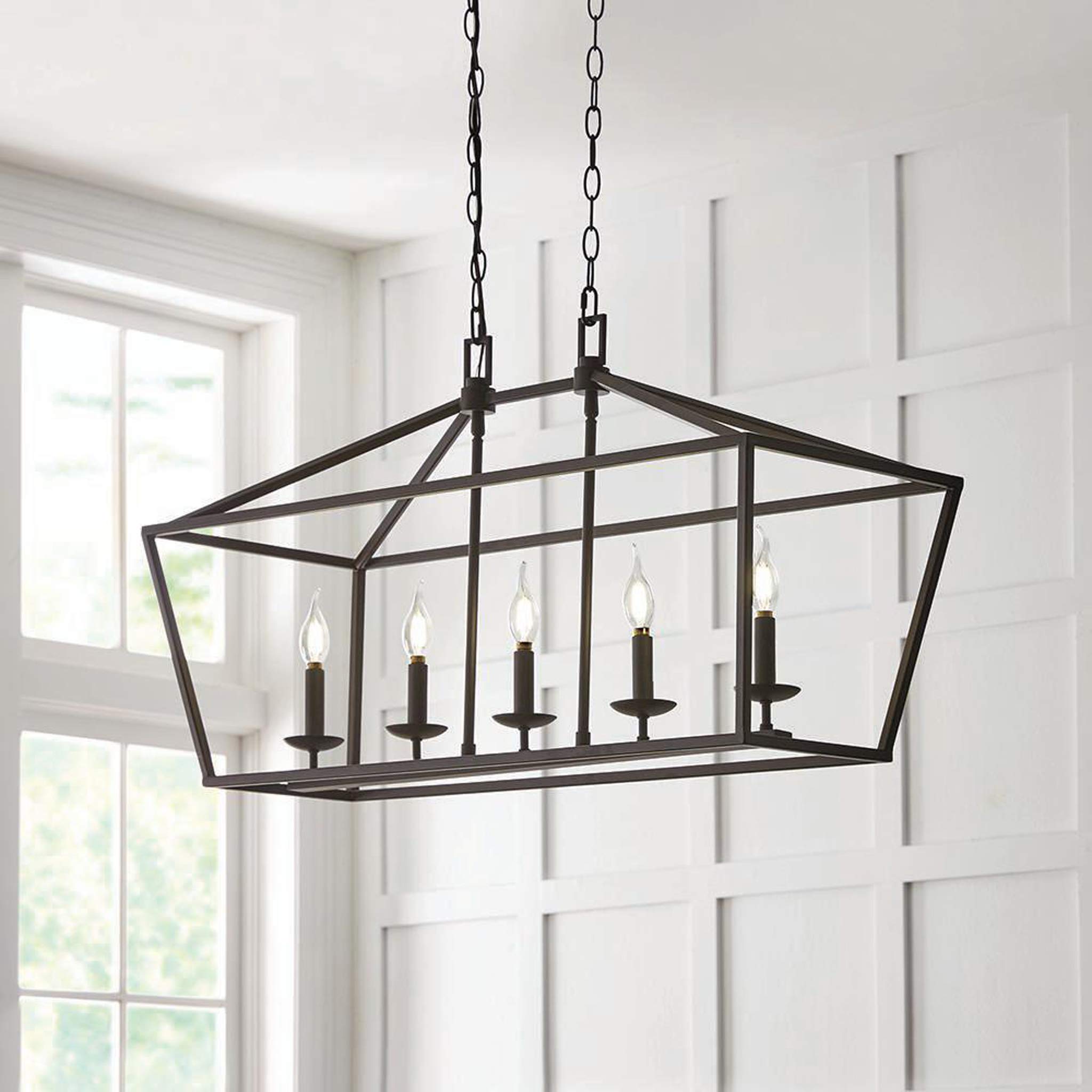 SHAKLAK Weyburn 5-Light Bronze Caged Island Chandelier - Modern Farmhouse Pendant Lighting for Kitchen, Dining Room & Bedroom - Dimmable Industrial Style Ceiling Light Fixture