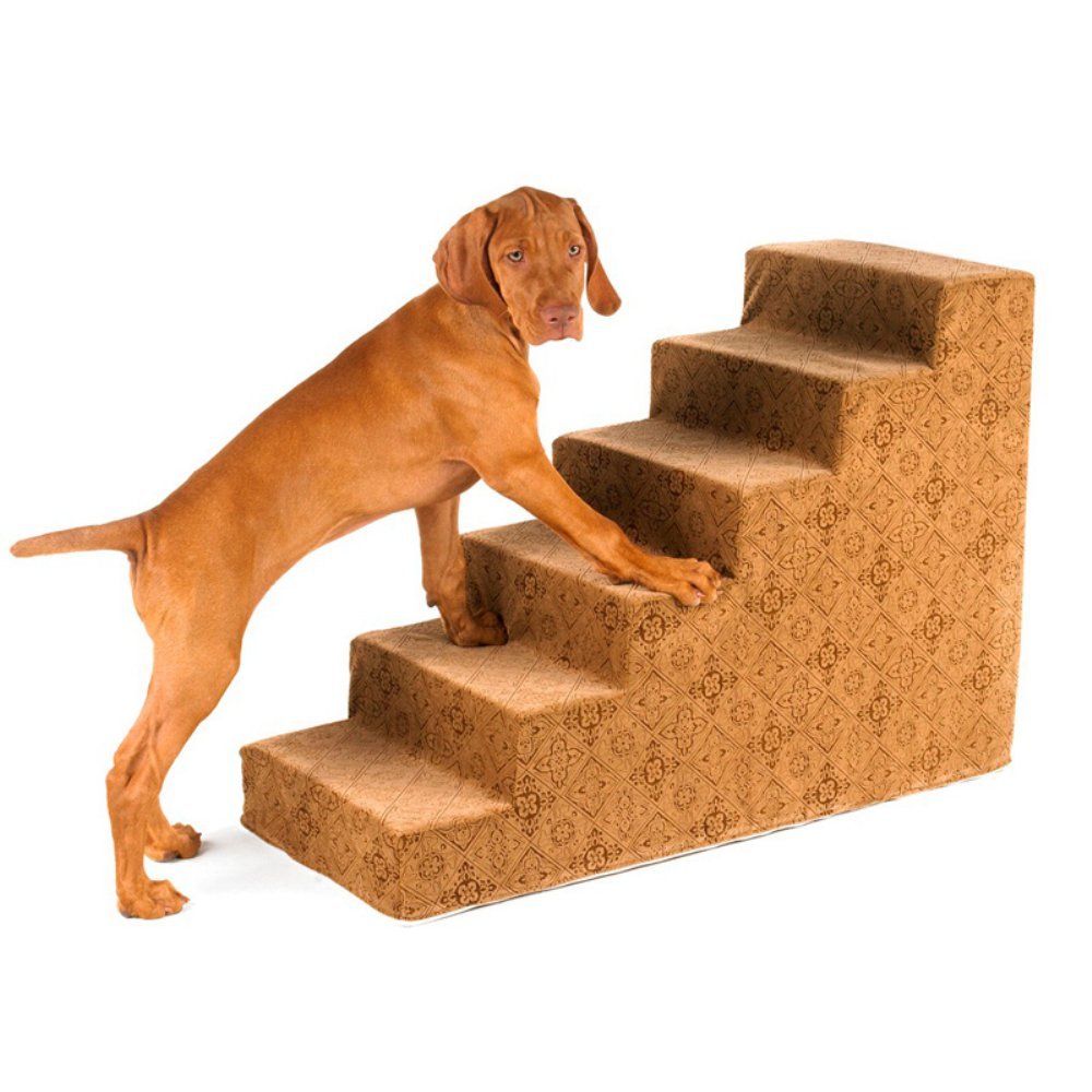 Premium 4-Step Pet Stairs for Small Dogs & Cats - Chocolate Bones Microvelvet Design - Non-Slip Indoor Pet Steps for Beds, Couches & Sofas