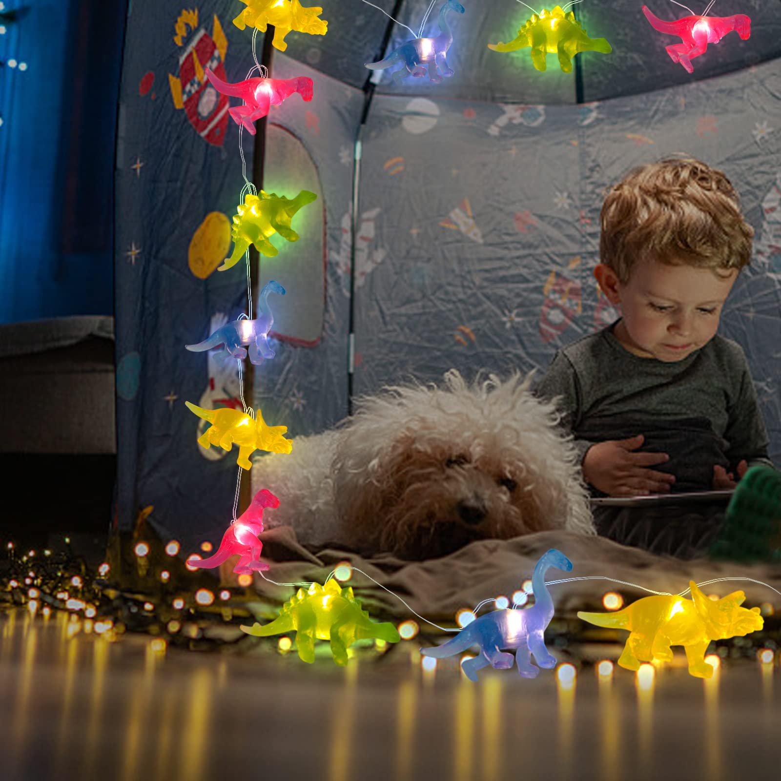 Dinosaur String Lights with Remote & Timer - 20 LED 10FT Battery Operated Dino Fairy Lights for Kids Room Decor, Boys Birthday Party & Holiday Decorations | Perfect for Nursery, Bedroom, Christmas Tree, Halloween, Outdoor Patio
