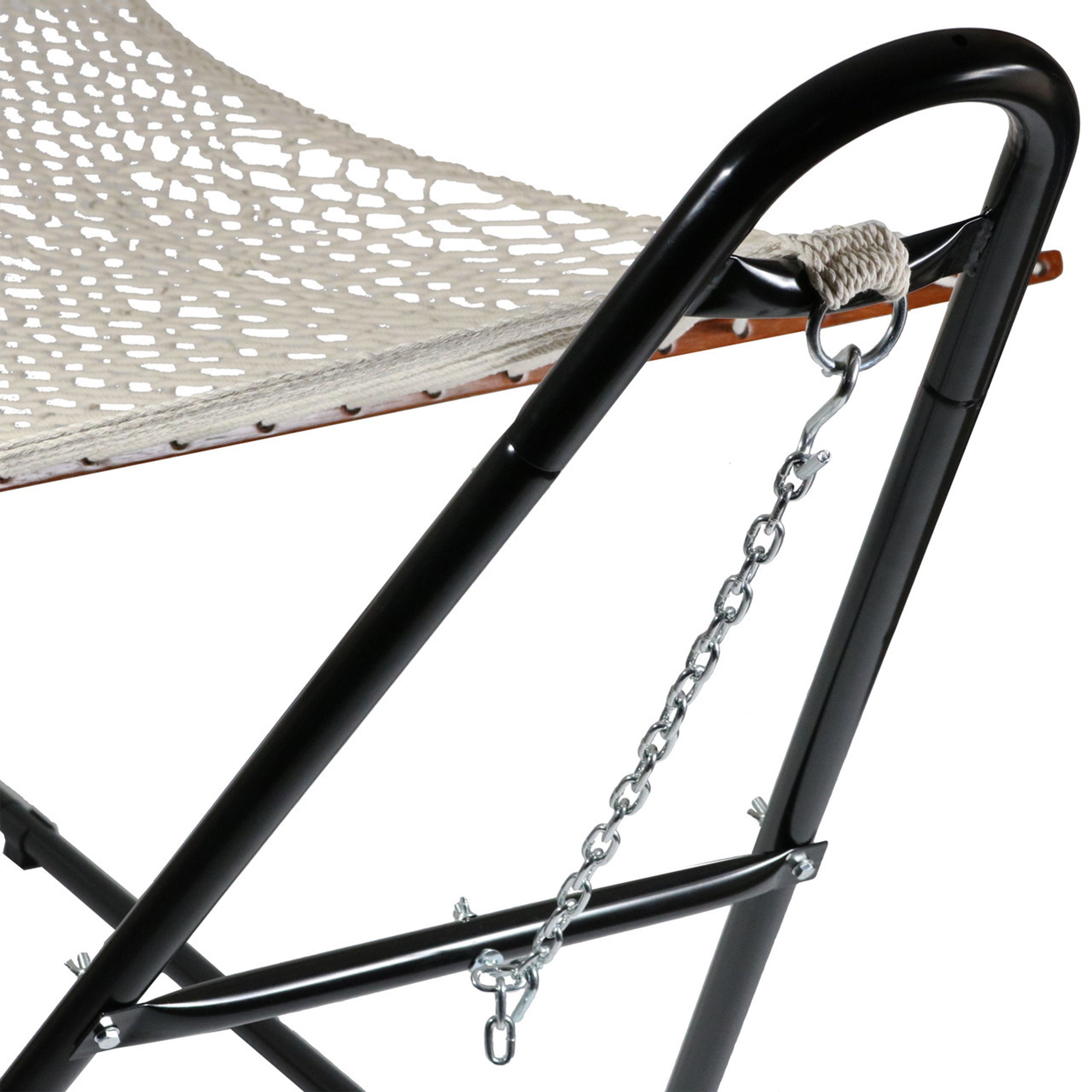 Sunnydaze 2-Person Cotton Rope Hammock with Steel Stand - Portable Outdoor Hammock for Backyard, Patio, Beach & Camping - Perfect for Relaxation & Lounging