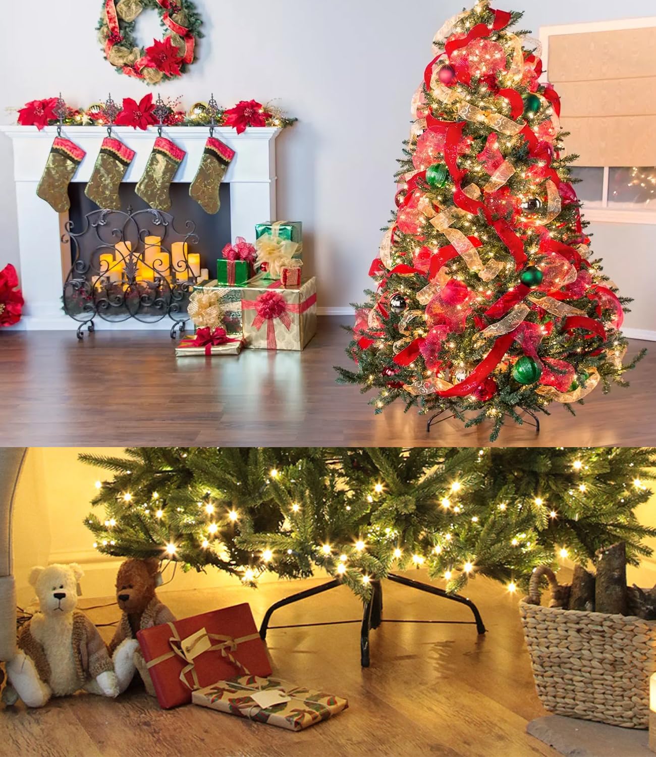 2 Pack Christmas Tree Stand - Heavy Duty Metal Base Holder for 4-8 Ft Artificial Xmas Trees (16 Inch, Green) | Folding Design & Sturdy Support | Perfect for Home, Office & Holiday Decorations