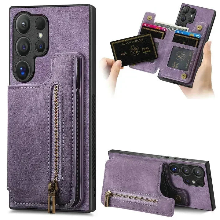 Samsung Galaxy S25 Ultra Leather Wallet Case with Zipper & Magnetic Closure - Slim Protective Cover for Everyday Use & Travel