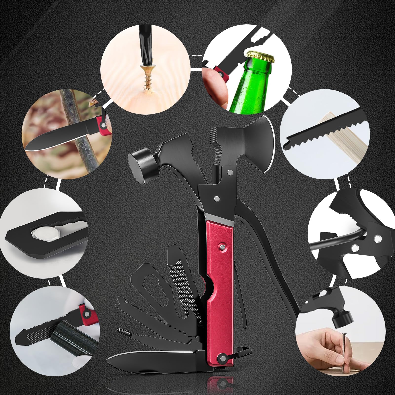 15-in-1 Multitool Axe for Camping, Hunting & Hiking - Perfect Gift for Men, Husband, Boyfriend or Dad - Birthday Gadget Ideas - Great for Outdoor Adventures, Survival Gear & DIY Projects