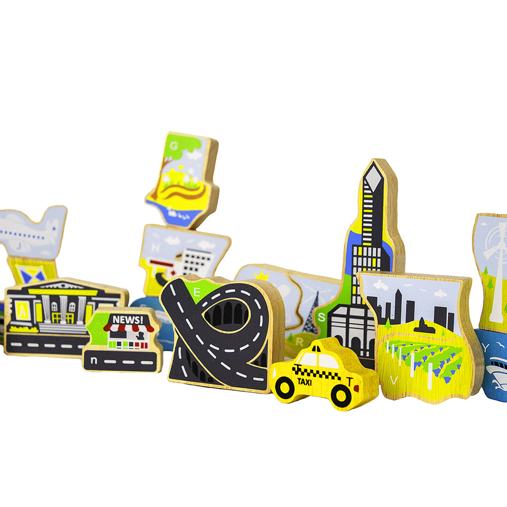 BeginAgain City A to Z Puzzle - Alphabet Learning Toy for Kids, Wooden Educational Puzzle for Toddlers - Perfect for Preschool Learning & Home Classroom Activities
