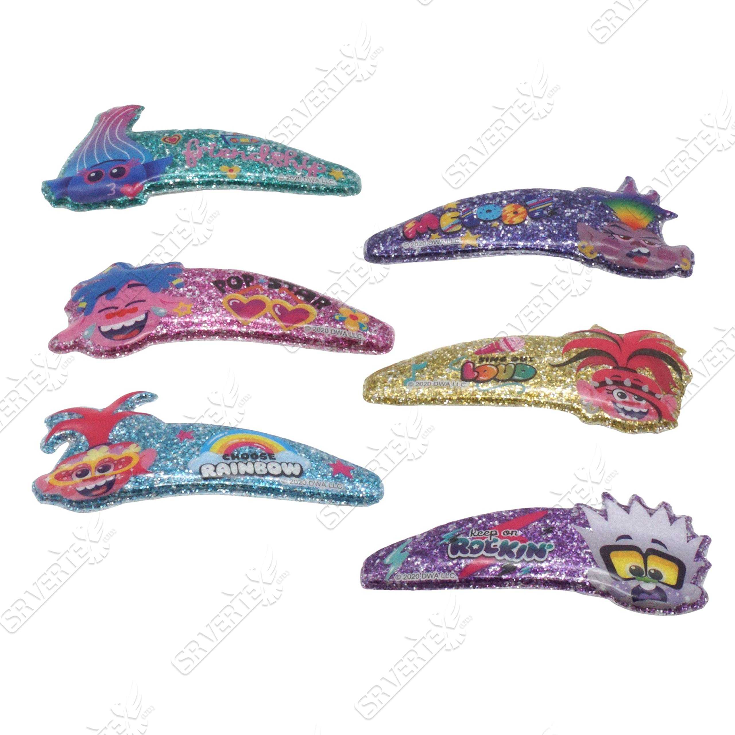6-Pack Trolls Glitter Snap Hair Clips for Kids - Snag-Free Metal Barrettes, Non-Slip Hair Grips (5cm) - Perfect for Christmas Gifts, Birthday Parties & School Hair Accessories