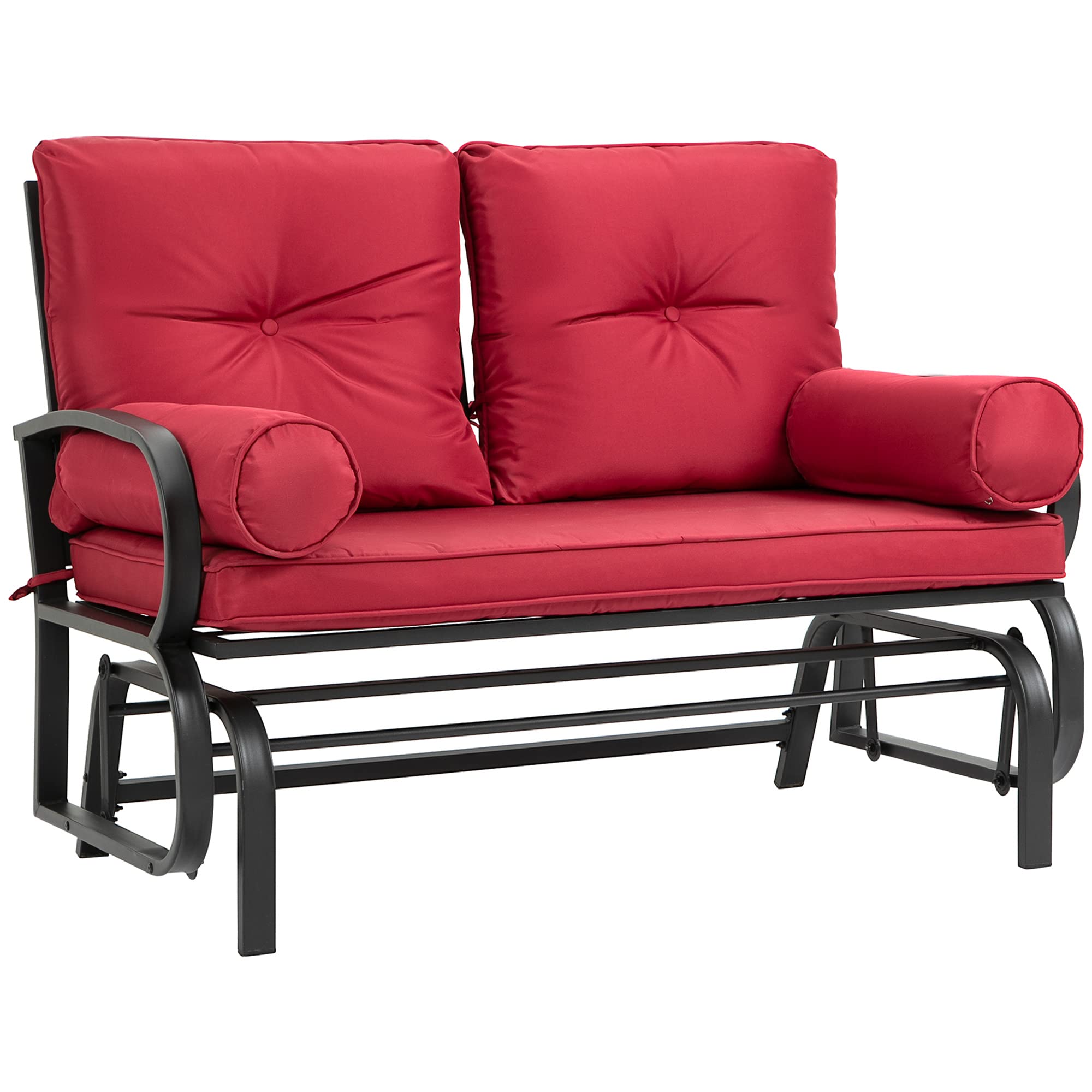 Outsunny 2-Person Swing Glider Rocking Chair - Patio Bench Loveseat with Steel Frame, Cushions & Pillow Armrests (Red) - Perfect for Backyard, Garden, Deck or Porch Relaxation