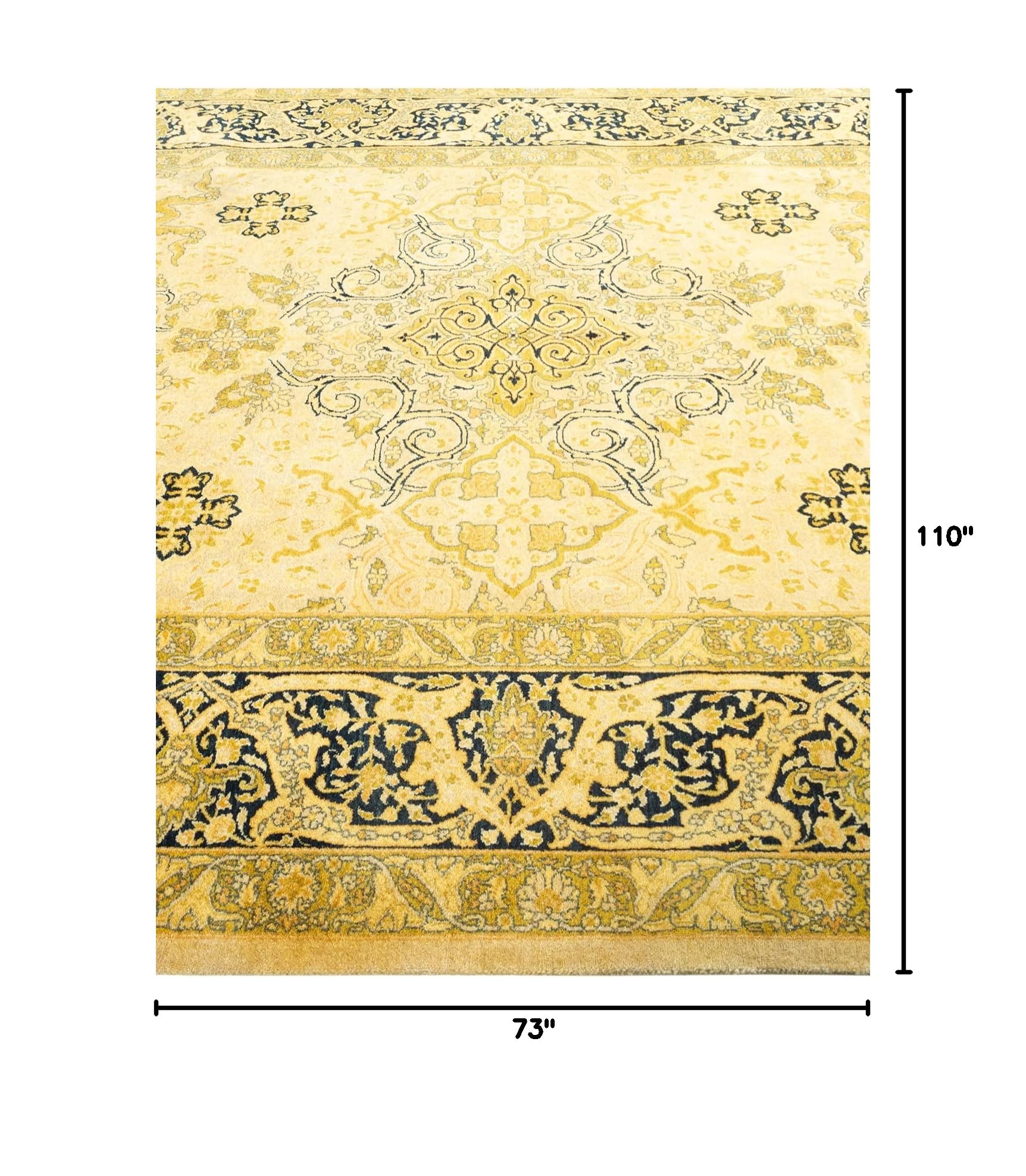 Handmade Wool Oriental Mogul Ivory 6x9 Area Rug - Traditional Hand-Knotted One-of-a-Kind Solo Rugs for Living Room, Bedroom & Dining Room Decor