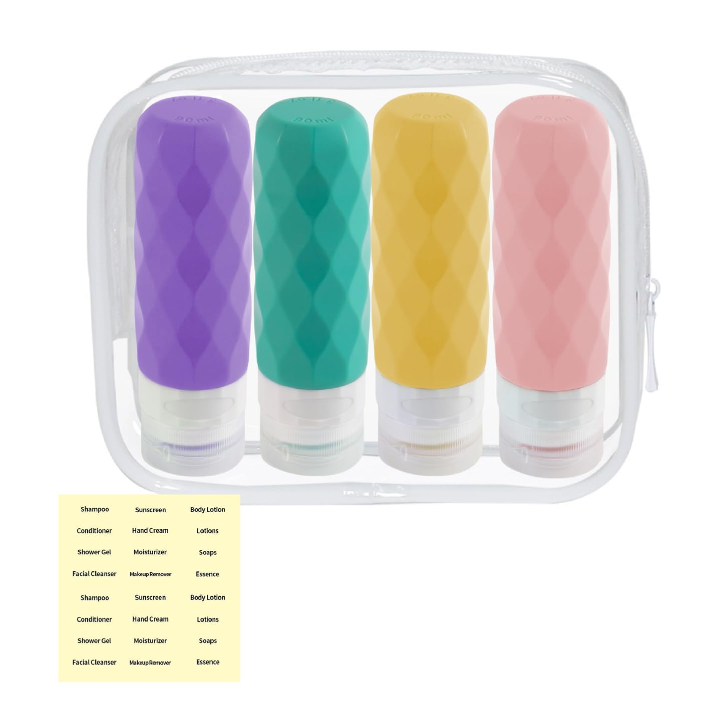 4-Pack 3oz TSA Approved Leak-Proof Silicone Travel Bottles for Shampoo, Lotion & Toiletries - Portable Squeeze Containers for Airplane, Gym & Vacation Essentials