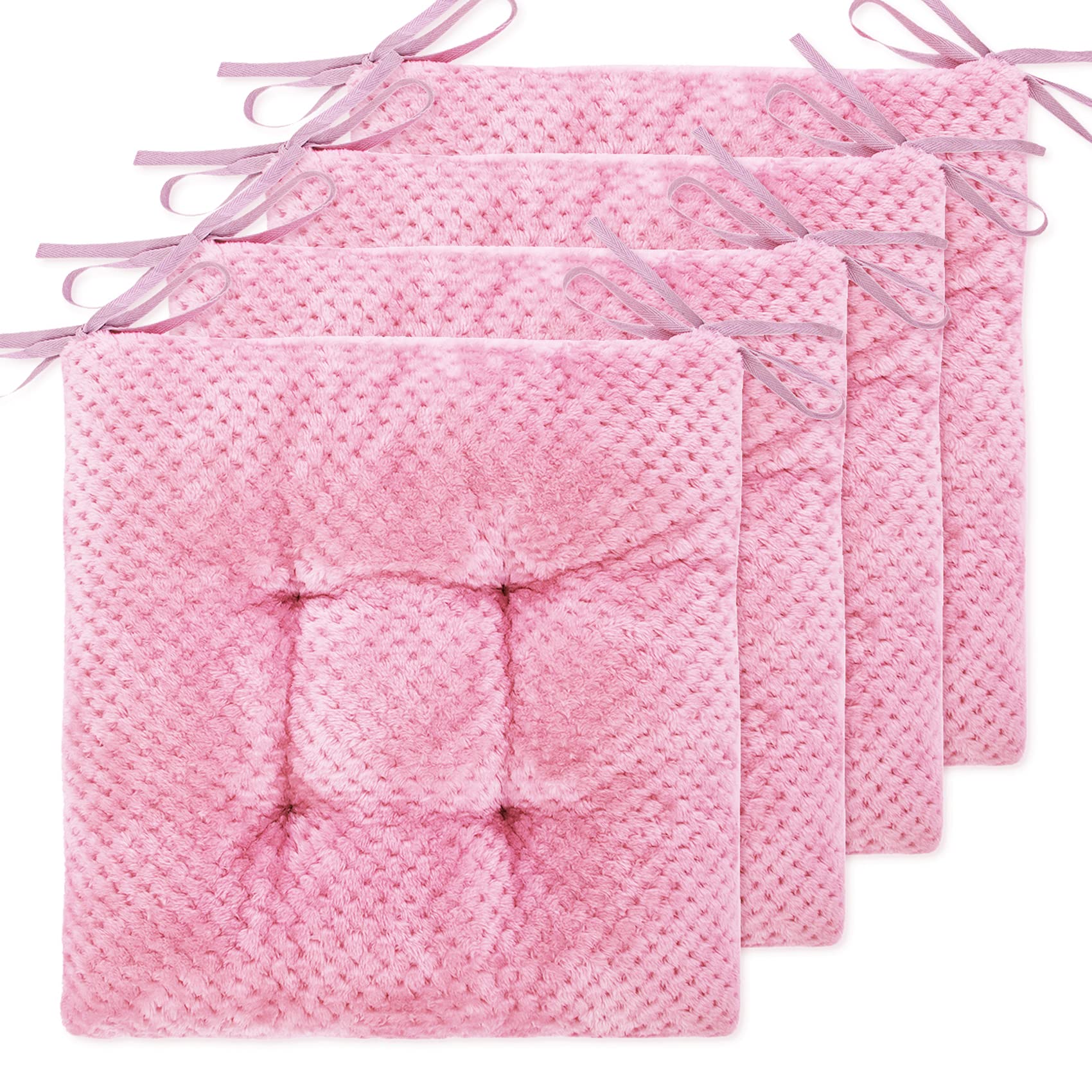WONDER MIRACLE 4 Pack 16x16 Inch Seat Cushions - Soft Chair Pads for Dining Room, Office, Car, Floor & Outdoor Use | Machine Washable | Baby Pink | Comfort for Home, Work & Travel