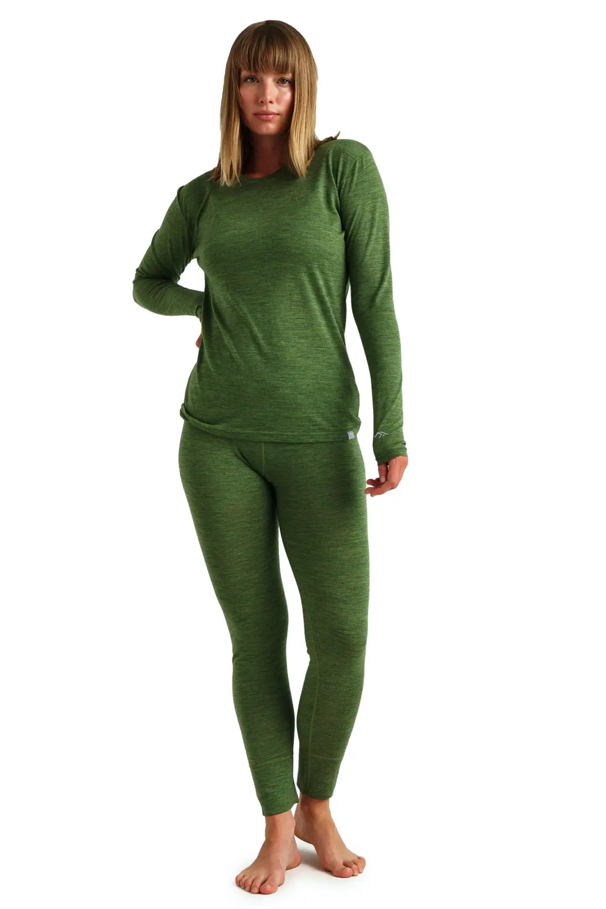 Women's Merino Wool Thermal Underwear Set - 165 Olive Green - Warm Base Layer for Winter, Hiking & Outdoor Activities