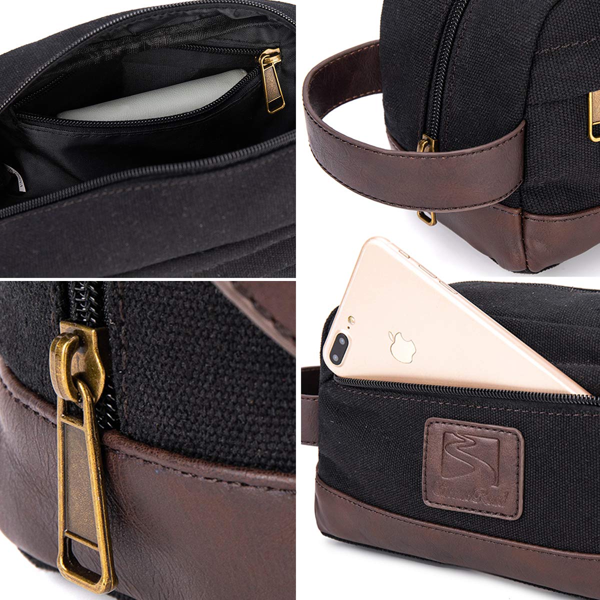 Water-Resistant Canvas & Vegan Leather Travel Toiletry Bag for Men & Women - Hanging Dopp Kit Organizer for Shaving Essentials & Toiletries Accessories - Perfect for Camping, Gym, Business Trips & Vacation Travel