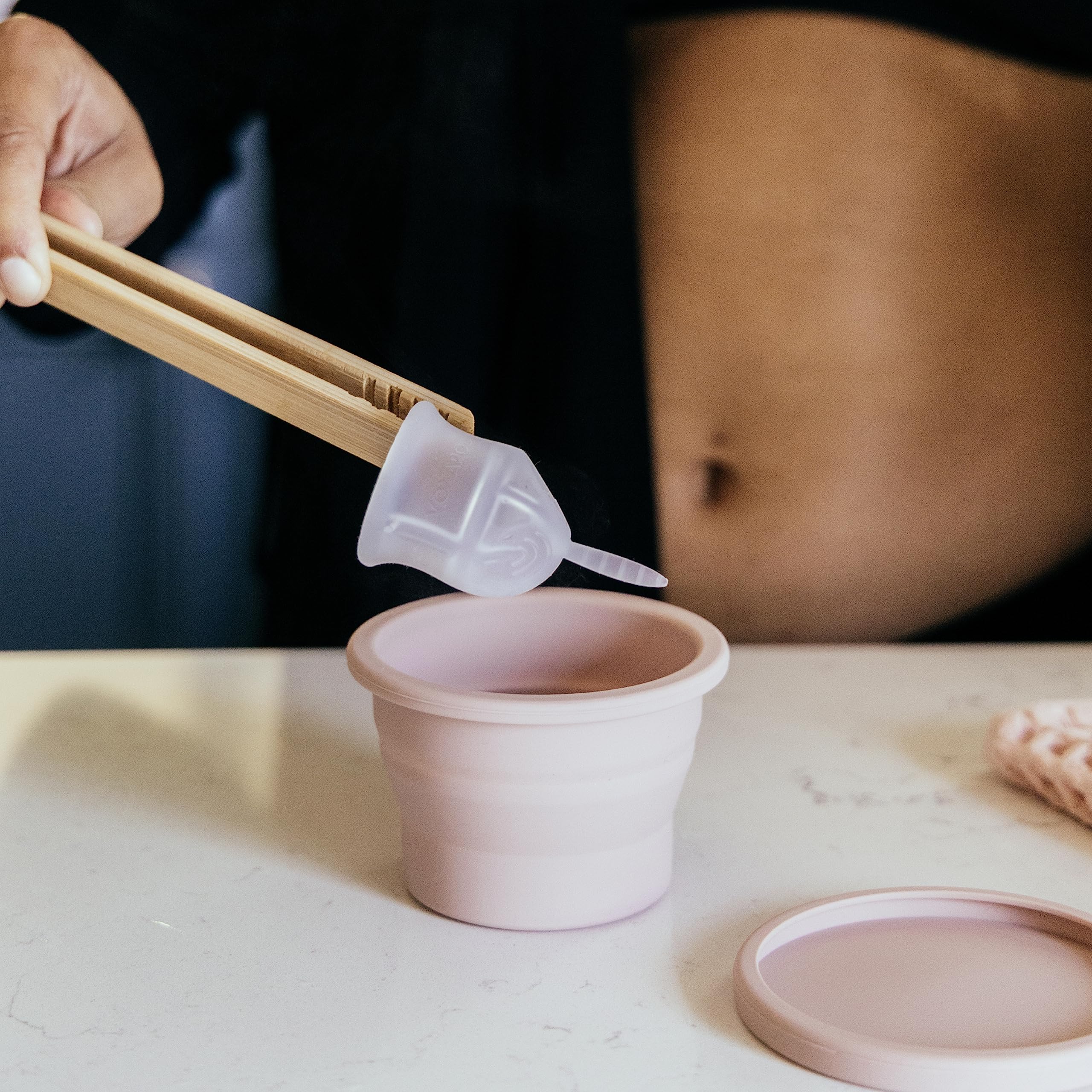 VOXAPOD Microwave-Safe Menstrual Cup Sterilizer - Collapsible Silicone Cleaner for Travel, Camping & Public Bathrooms | Foldable Sanitizing Container to Wash, Boil & Store Period Cups & Discs | Perfect for On-the-Go Hygiene & Discreet Cleaning