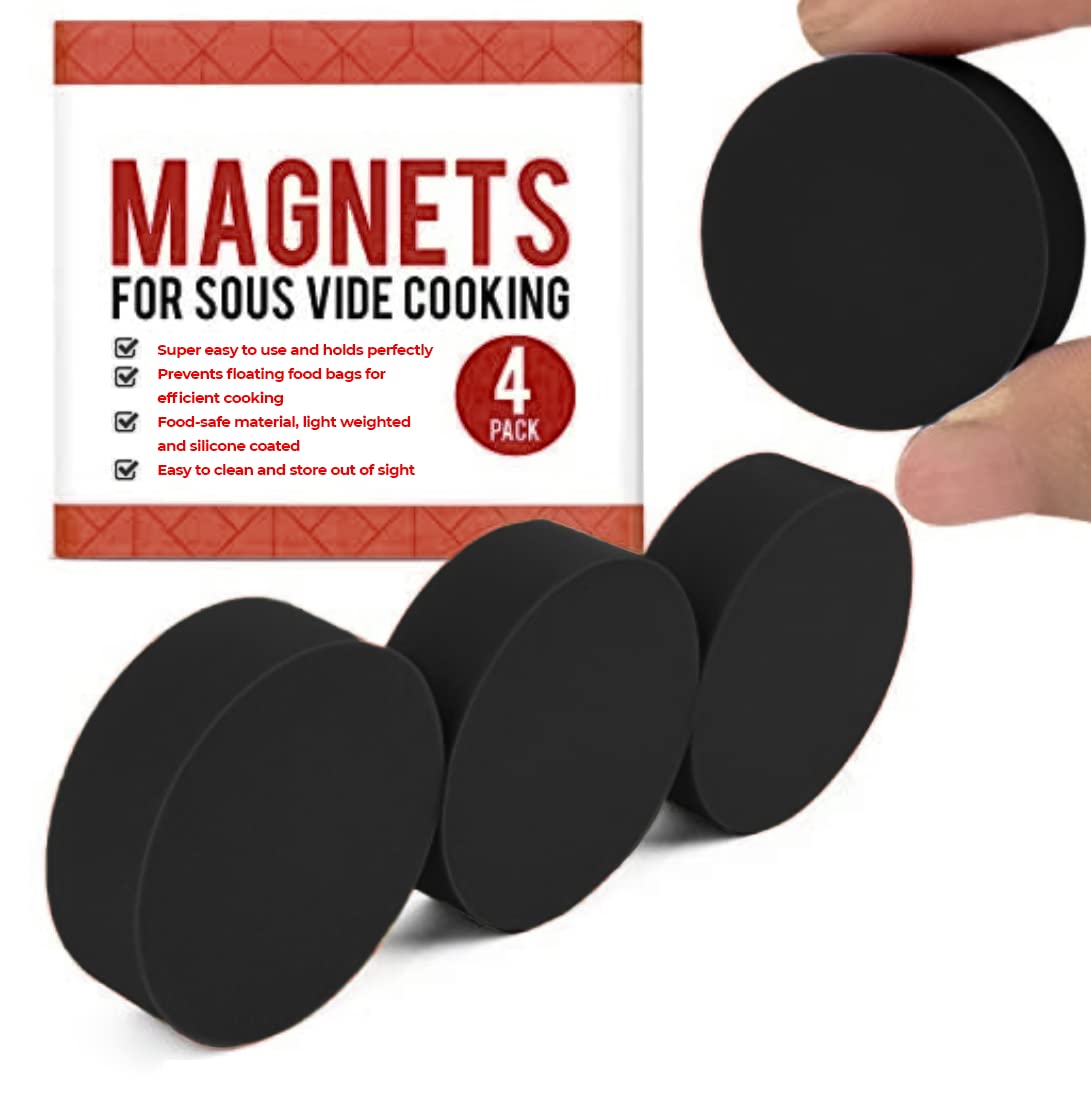 (4 Pack) Sous Vide Cooker Magnets for Anova & Joule - Compatible with Anova Precision Cooker, Sous Vide Container & Bags - Strong Cooking Gadgets for Perfect Sous Vide Meals at Home
