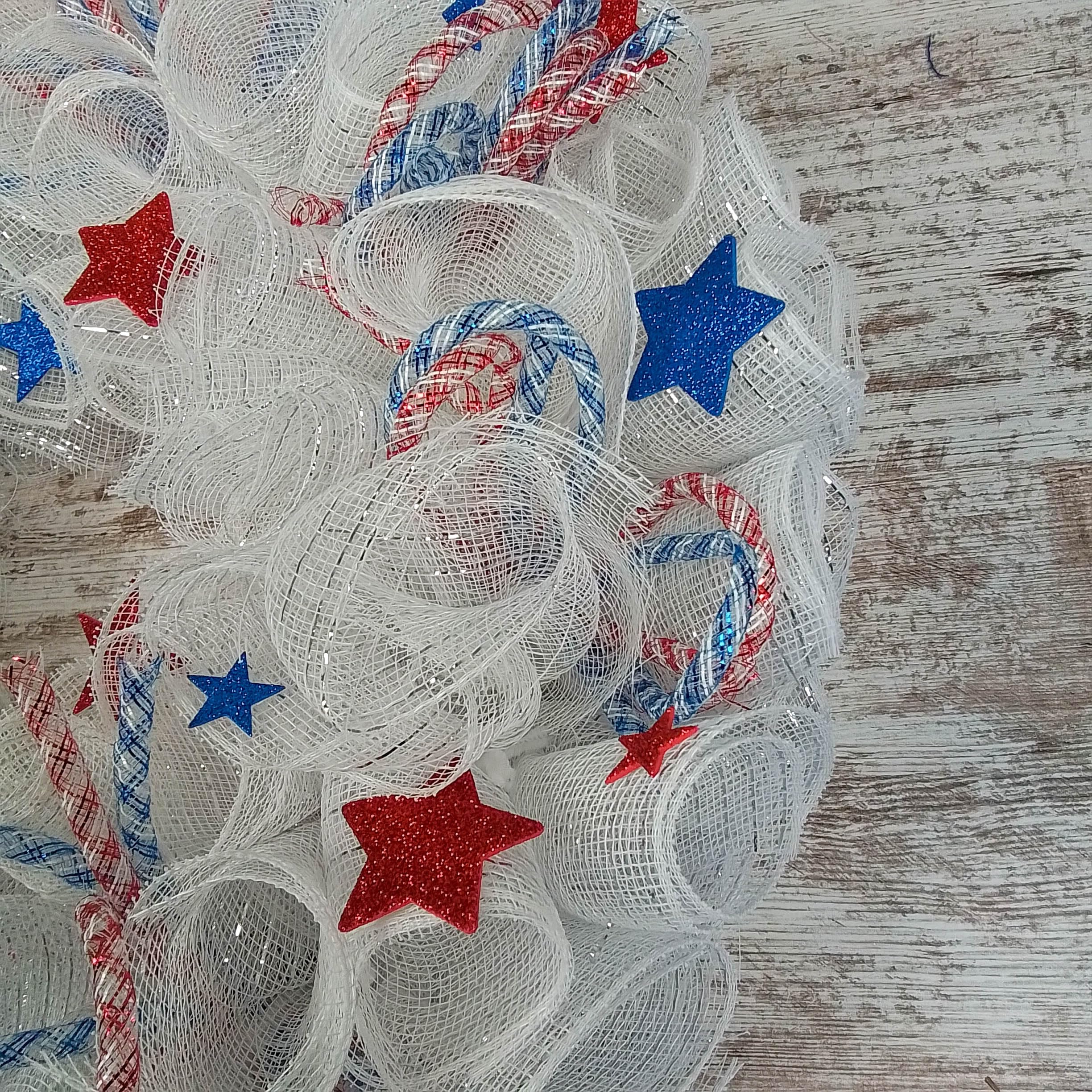 Patriotic Wreath for Front Door - Red White Blue Mesh Wreath with Stars | Americana Porch Decor | Fourth of July Independence Day Wreath | Perfect for Home, Office & Holiday Decorations