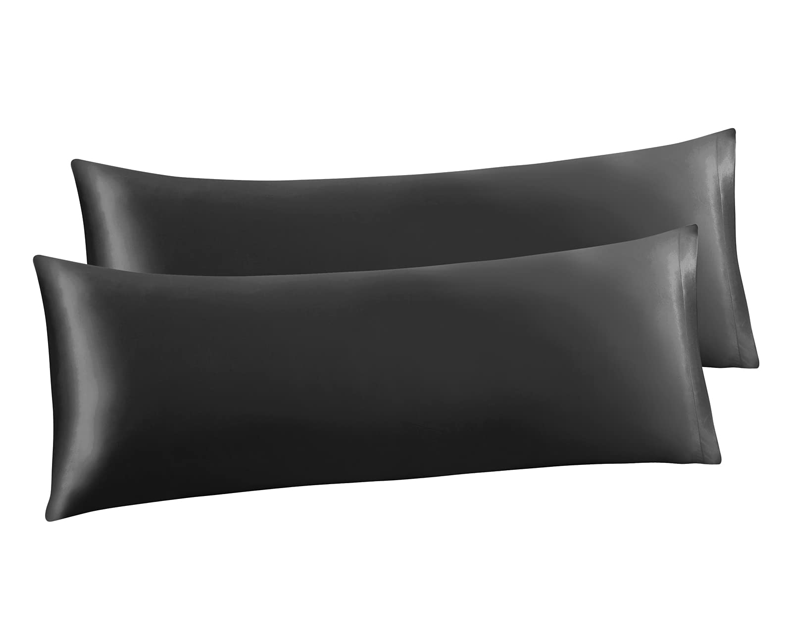Ersmak 2-Pack Satin Body Pillow Covers 20x54 Inches - Ultra Soft Black Satin Pillowcases for Hair & Skin Care, Cooling Silky Pillow Cases with Envelope Closure - Perfect for Side Sleepers, Hot Sleepers & Beauty Rest