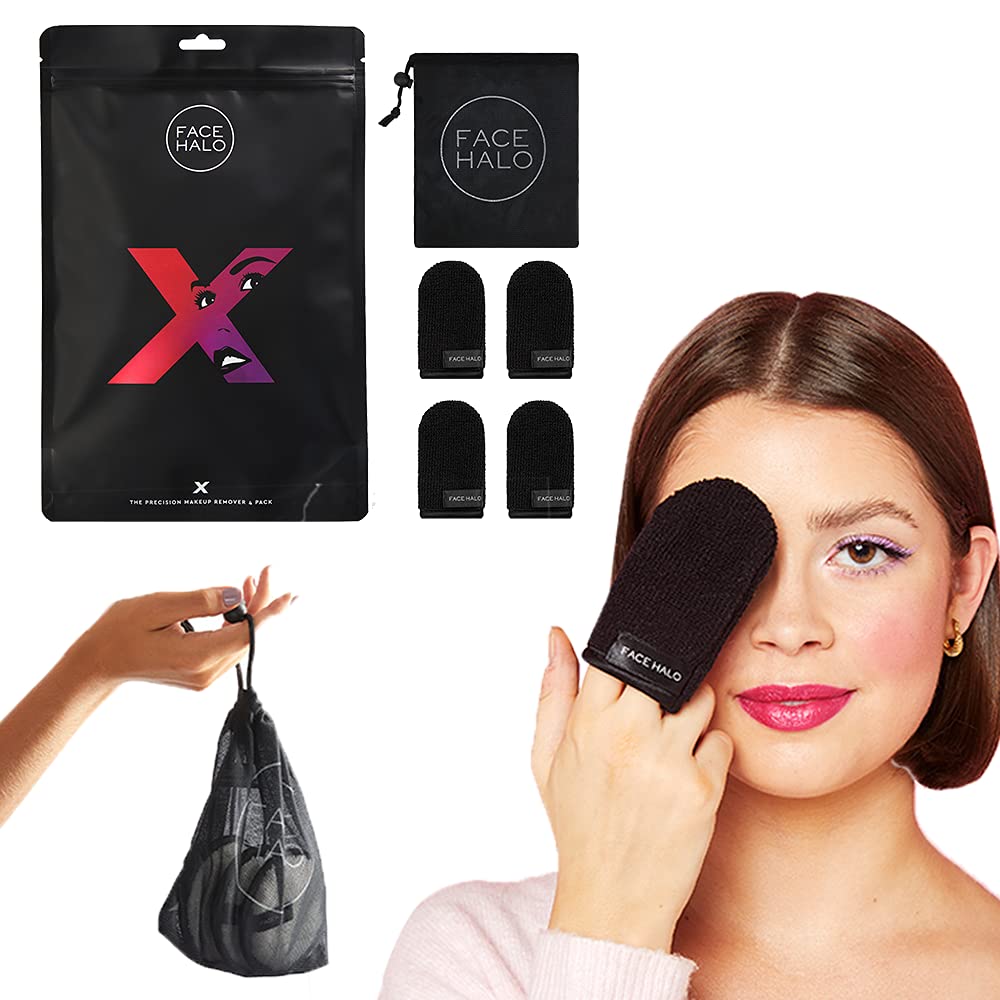 Face Halo X | Reusable Makeup Remover Pads - Microfiber Makeup Remover Wipes for Heavy Makeup, Mascara, Eyeshadow & Foundation (4 Pack) | Gentle Cleansing for Sensitive Skin & Travel-Friendly Beauty Routine