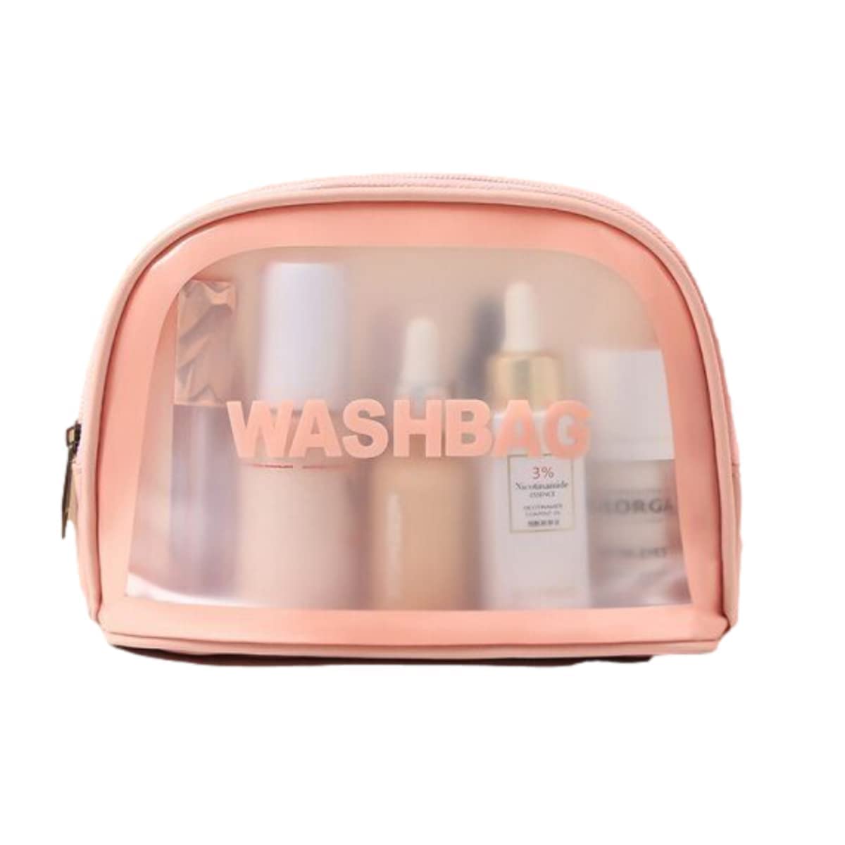 VIBGYOR Clear PVC Travel Toiletry Bag - Waterproof Cosmetic Organizer for Women, Transparent Makeup Bag with Semicurve Design (Pink) - Perfect for Travel, Gym, and Daily Essentials Storage