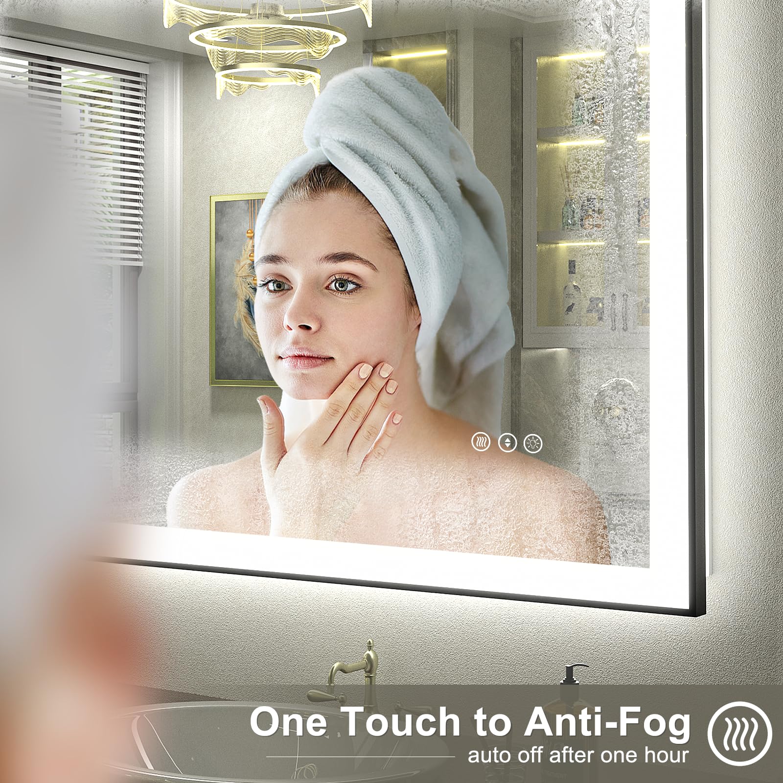 72x32 Inch LED Bathroom Mirror with Dimmable Backlit & Front Lights - Large Framed Anti-Fog Vanity Mirror for Makeup, Shaving & Home Decor