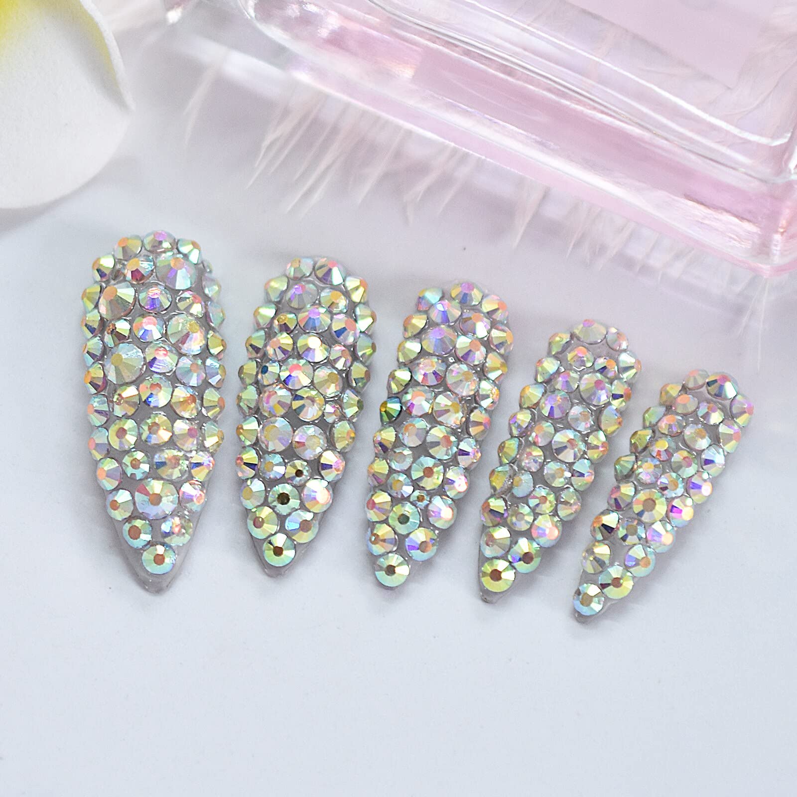 Luxury 24pcs Full Cover 3D Rhinestone Press on Nails - Super Long Stiletto False Nails for Women | Salon Quality Manicure | Reusable Fake Nail Art Tips | Perfect for Parties, Weddings, and Special Occasions