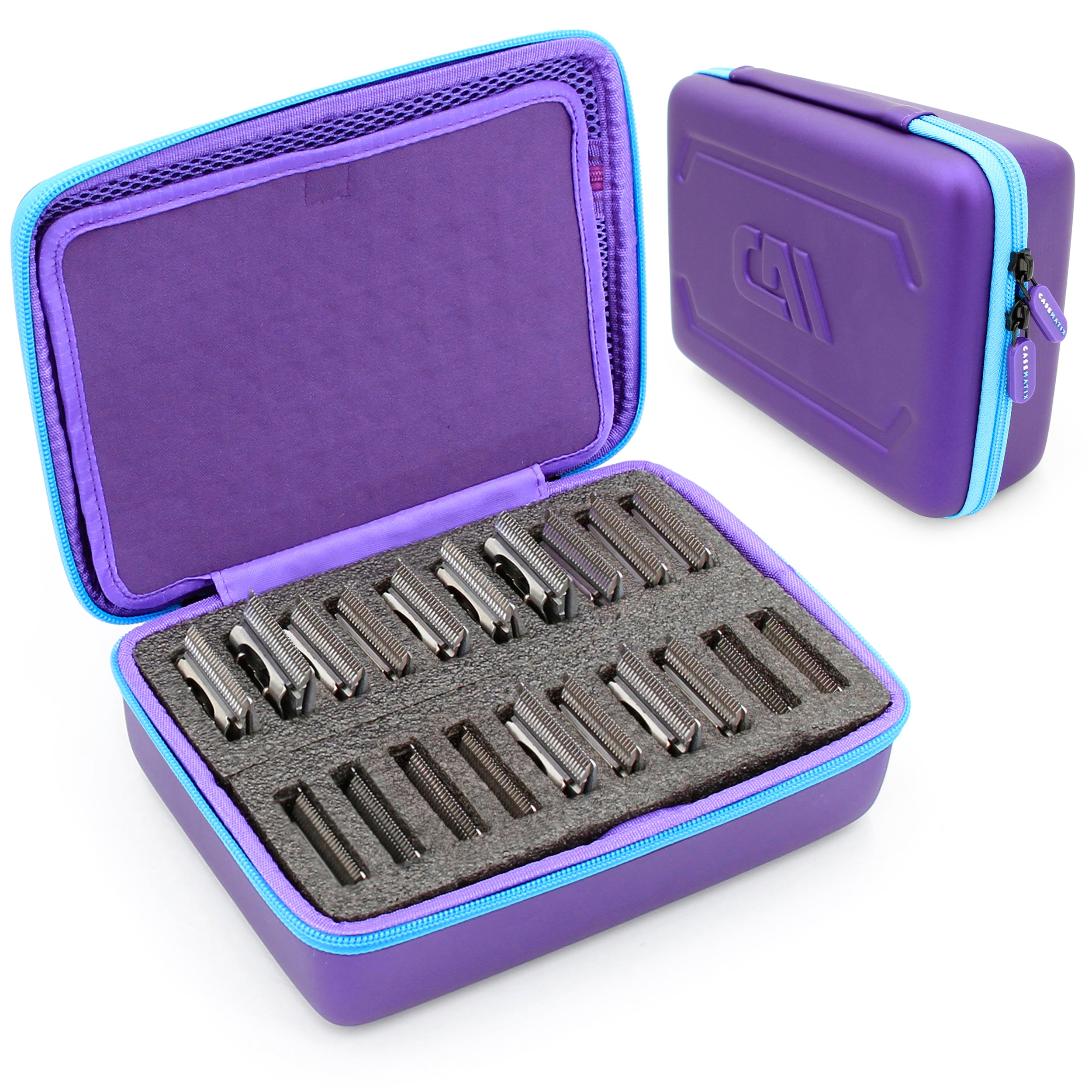 CASEMATIX Clipper Blade Holder for 20 Blades - Professional Hair Clipper Guard Case for Barbers & Stylists - Compatible with Andis, Oster, Wahl, Babyliss Metal Guards - Perfect for Salon, Home & Travel Use