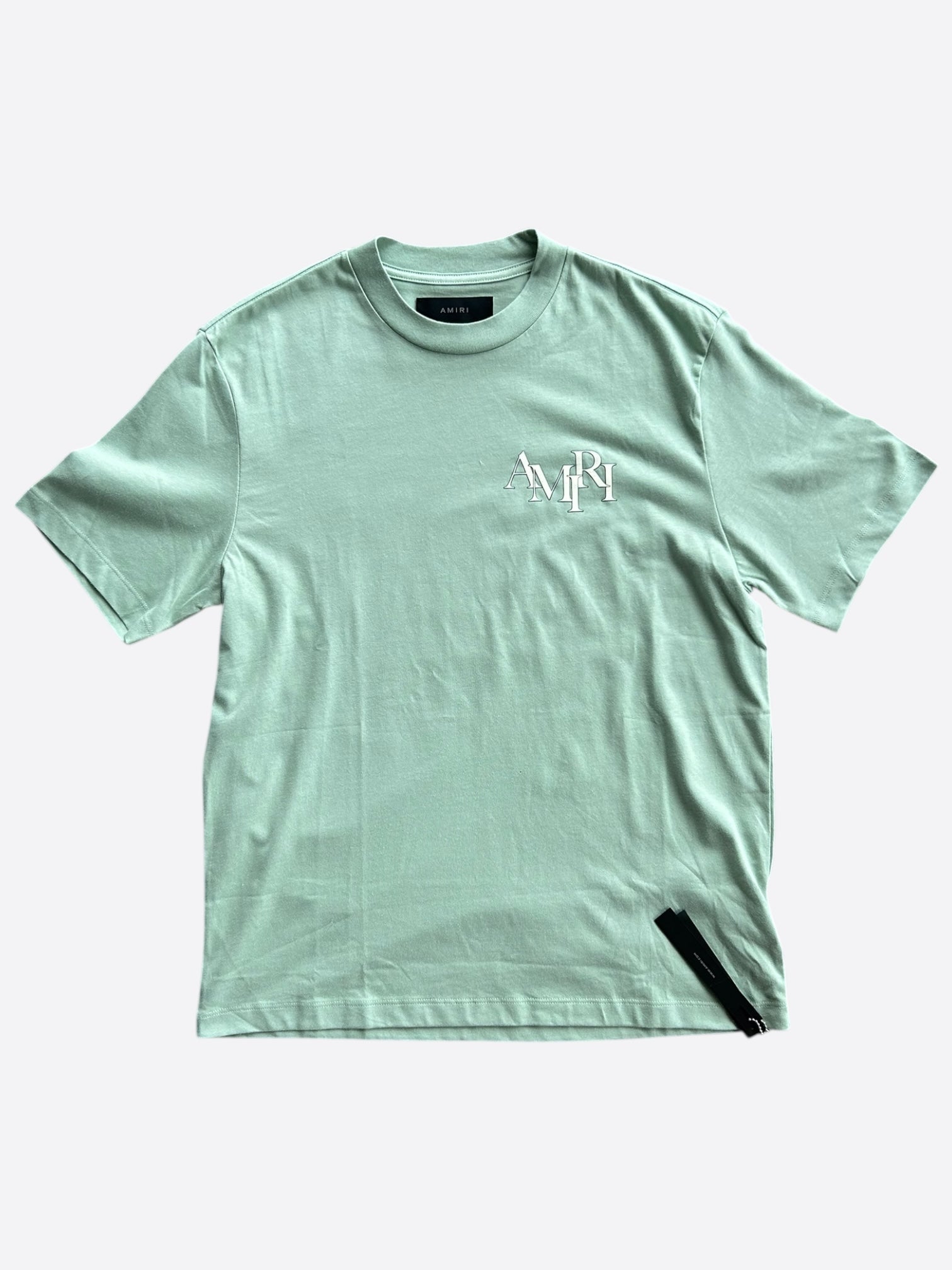 Amiri Green & White Staggered Logo T-Shirt for Men | Trendy Graphic Tee | Streetwear Fashion | Perfect for Casual Outings & Music Festivals