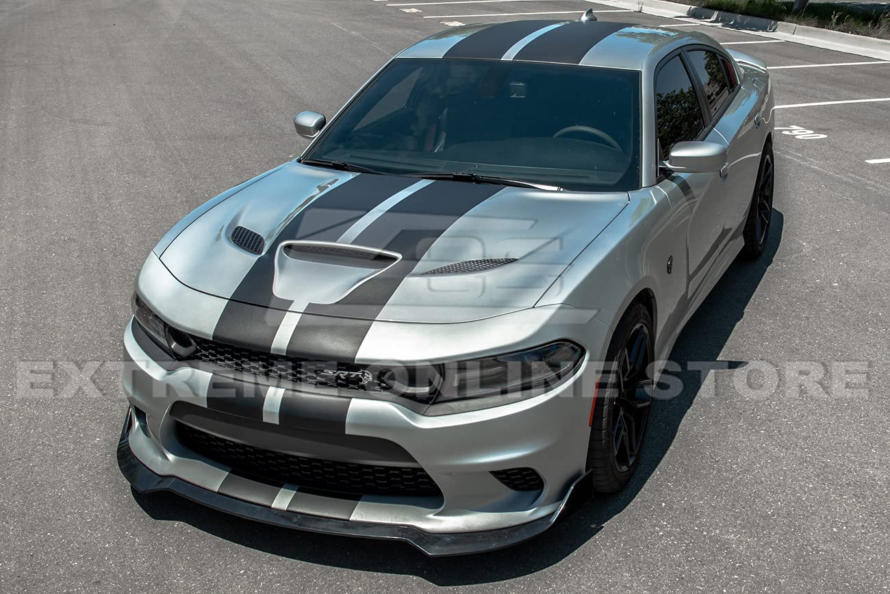 2015-Present Dodge Charger SRT Style Front Bumper Lip Splitter Kit - 3PCS ABS Plastic Lower Lip Spoiler in Flat Black | Aggressive Exterior Upgrade for Muscle Car Enthusiasts | Perfect for Street Racing & Car Shows