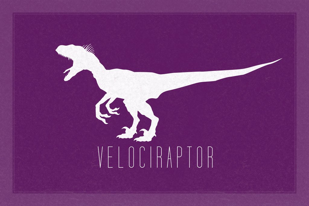 Velociraptor Dinosaur Wall Art Print - 18x12 Inch Purple Dino Poster for Kids Room Decor, Bedroom Wall Decorations, Cool Dinosaur Pictures for Walls | Perfect for Nursery, Playroom & Classroom Decor