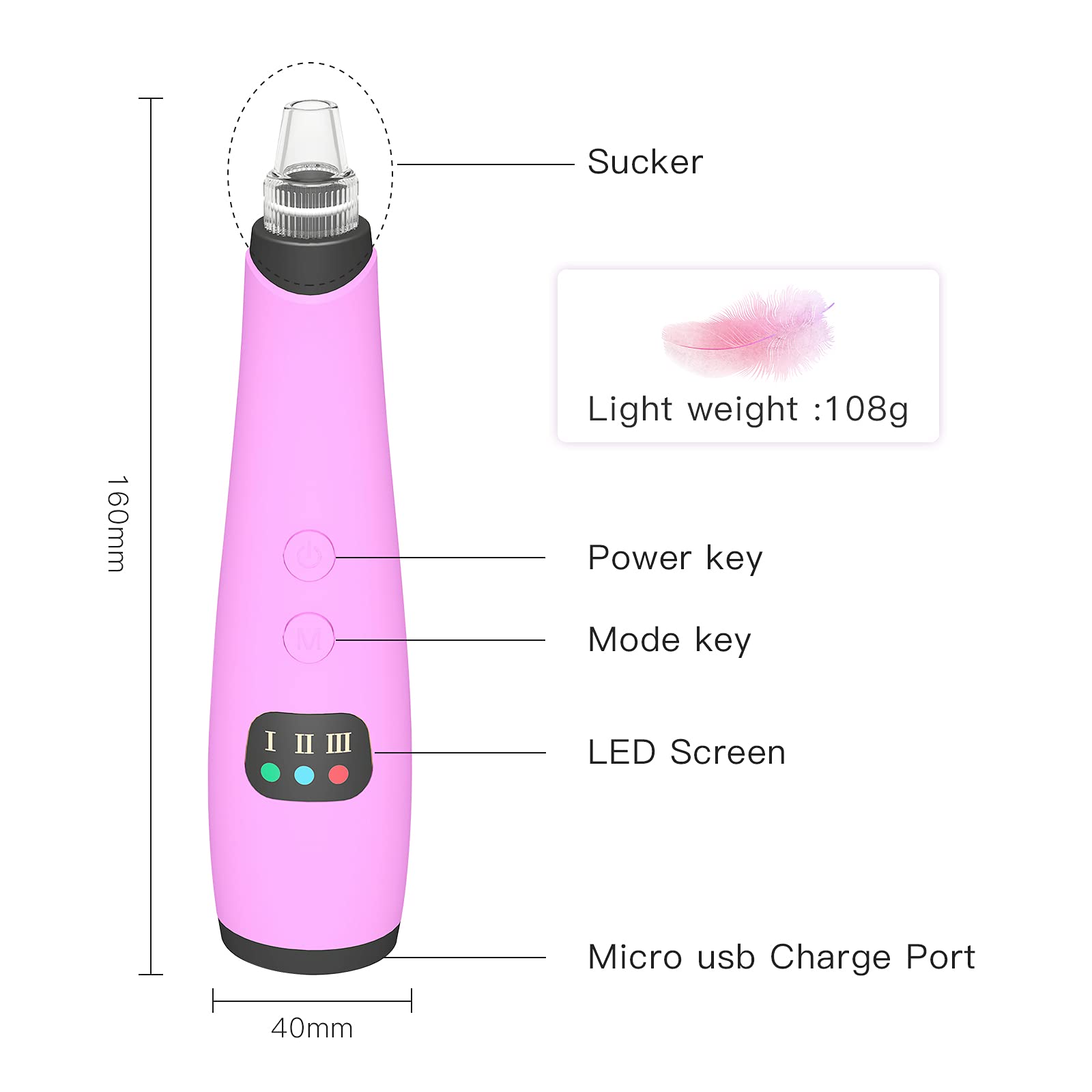 Hibeauty Electric Blackhead Remover Vacuum - Pore Cleaner Tool with 4 Detachable Probes & 3 Suction Levels | Facial Cleansing Device for Acne, Blackhead & Blemish Removal | Perfect for Home Spa & Skincare Routine