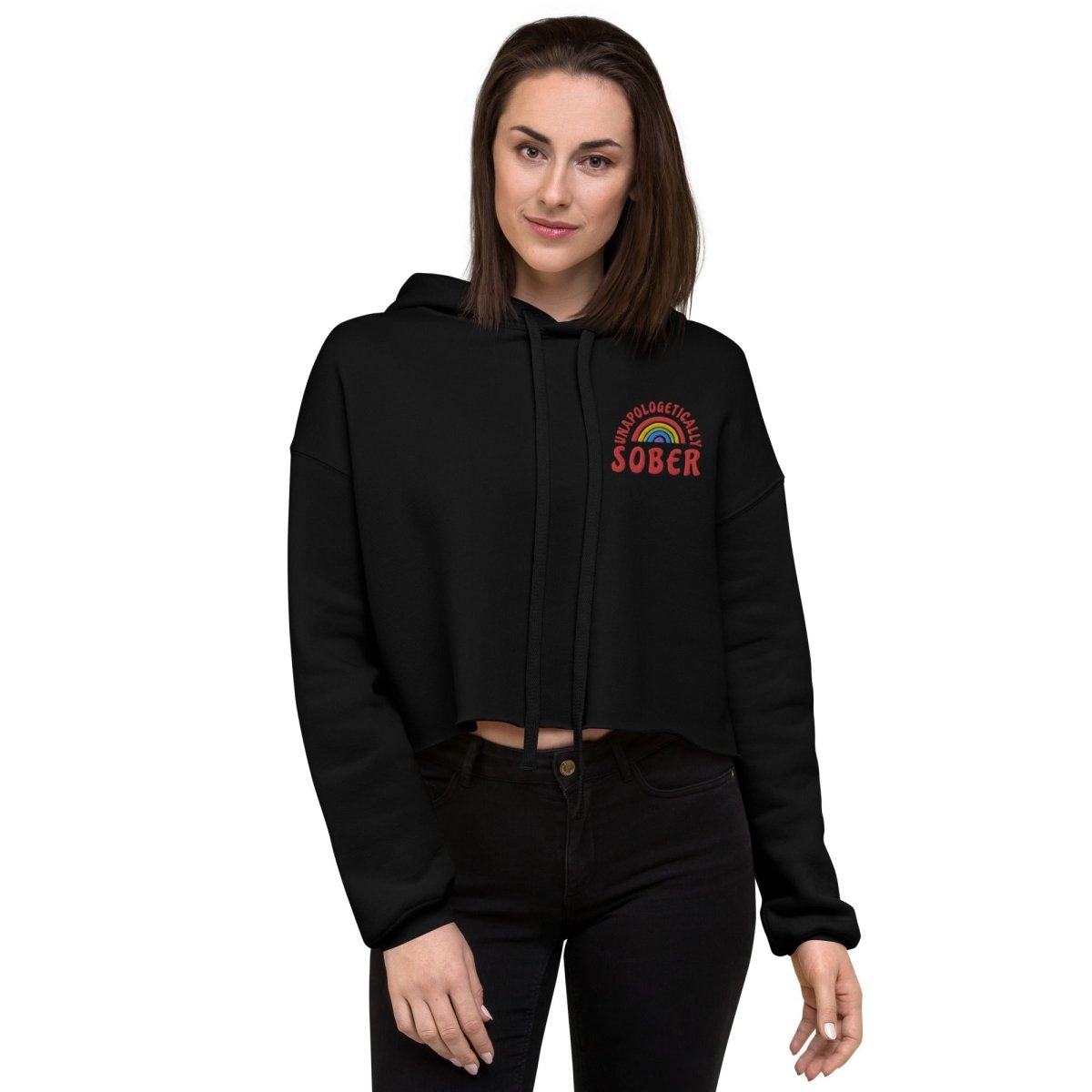 Unapologetically Sober Embroidered Women's Crop Hoodie - Stylish Casual Pullover for Sober Living, Recovery Support & Everyday Wear
