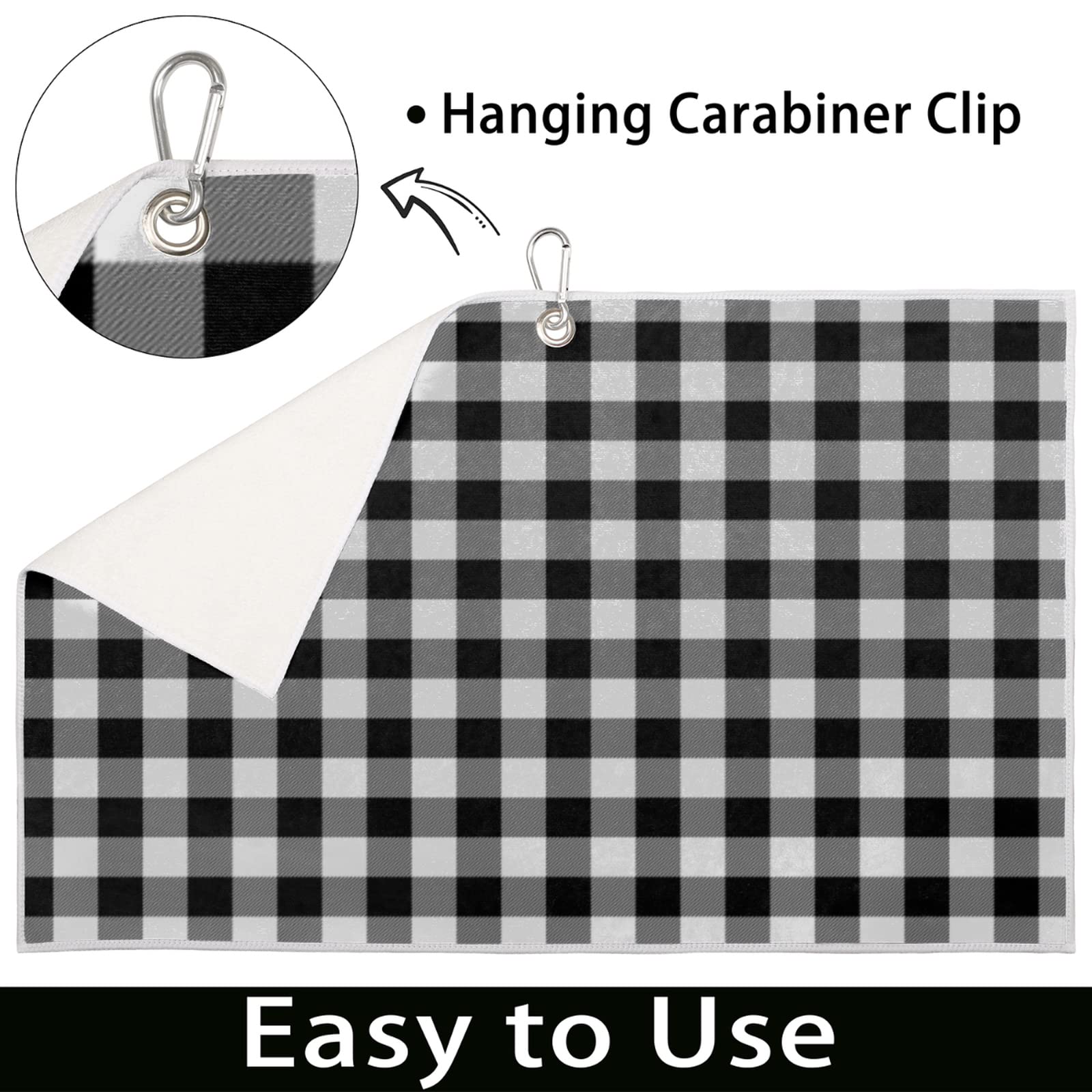 Buffalo Plaid Golf Towel with Clip for Golf Bags - 15