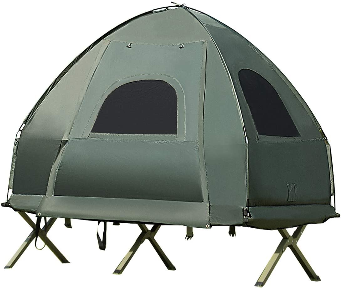 **Moccha Folding Camping Tent Cot with Sleeping Bag & Air Mattress – Elevated Portable Outdoor Tent with Carry Bag for Camping, Hiking, Picnic & Backpacking Adventures**    *(Perfect for Family Camping Trips, Solo Backpacking, and Weekend Getaways!)*