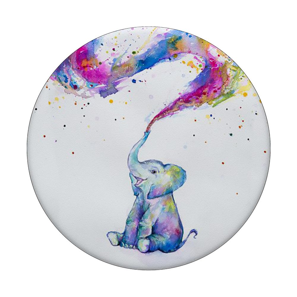 Adorable Baby Elephant Watercolor Rainbow Design PopSockets Swappable Phone Grip - Compatible with iPhone, Samsung & Tablets - Perfect for Everyday Use, Travel & Selfies